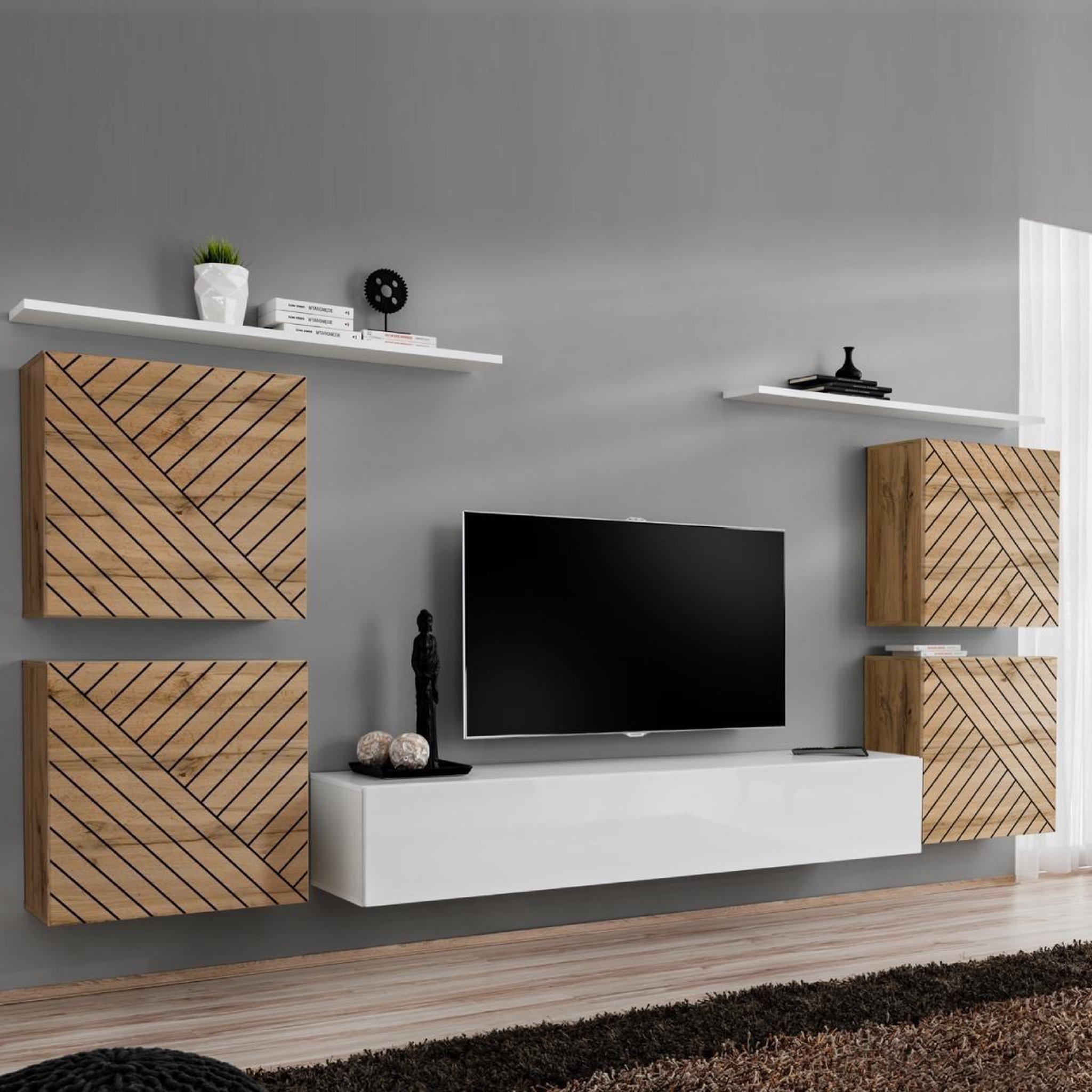 Paris Prix Ensemble meuble tv  switch lamel iv  320cm blanc & naturel