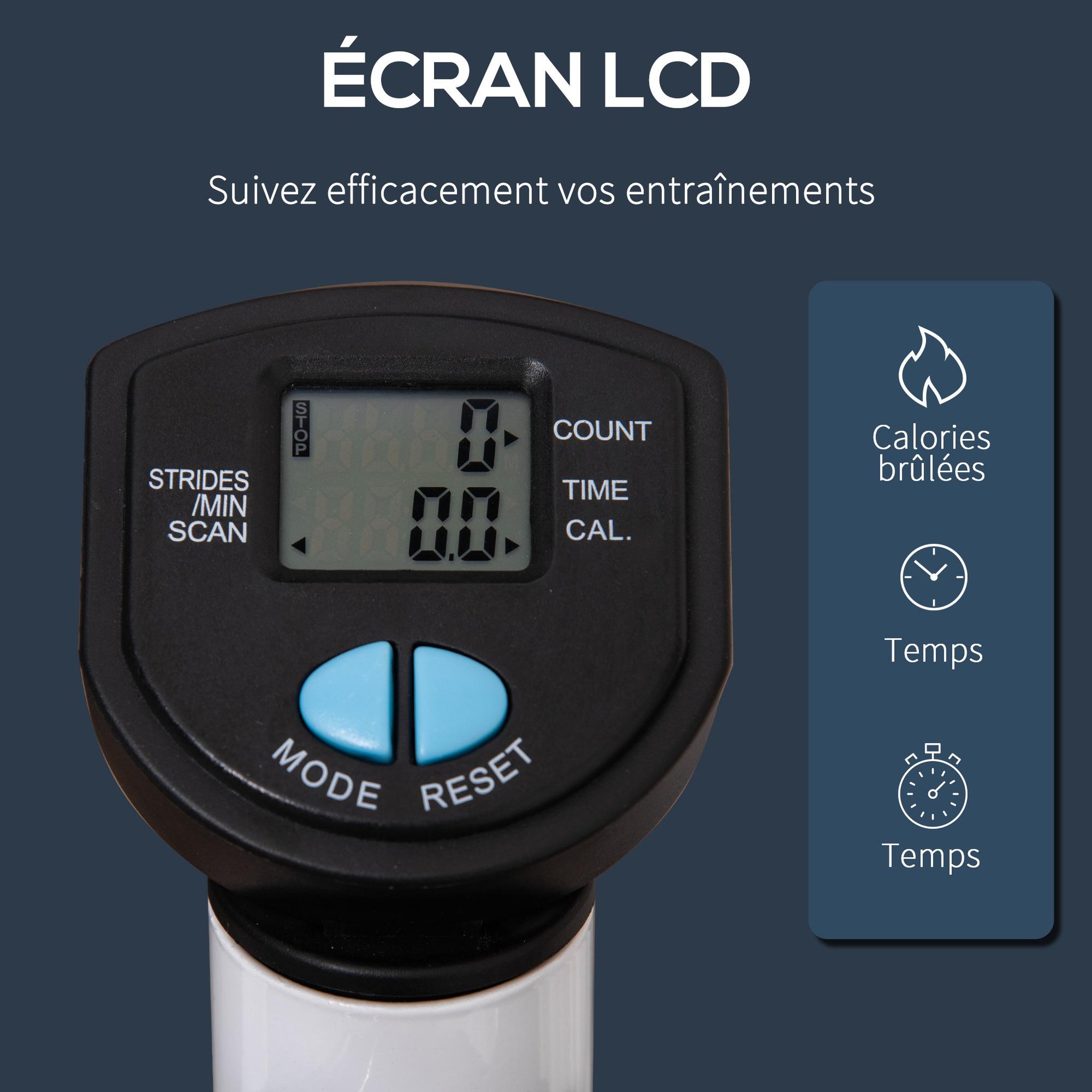 Voir la diapositive 4 : HOMCOM Stepper fitness avec guidon ergonomique - écran lcd multifonction - résistance réglable - acier blanc bleu noir