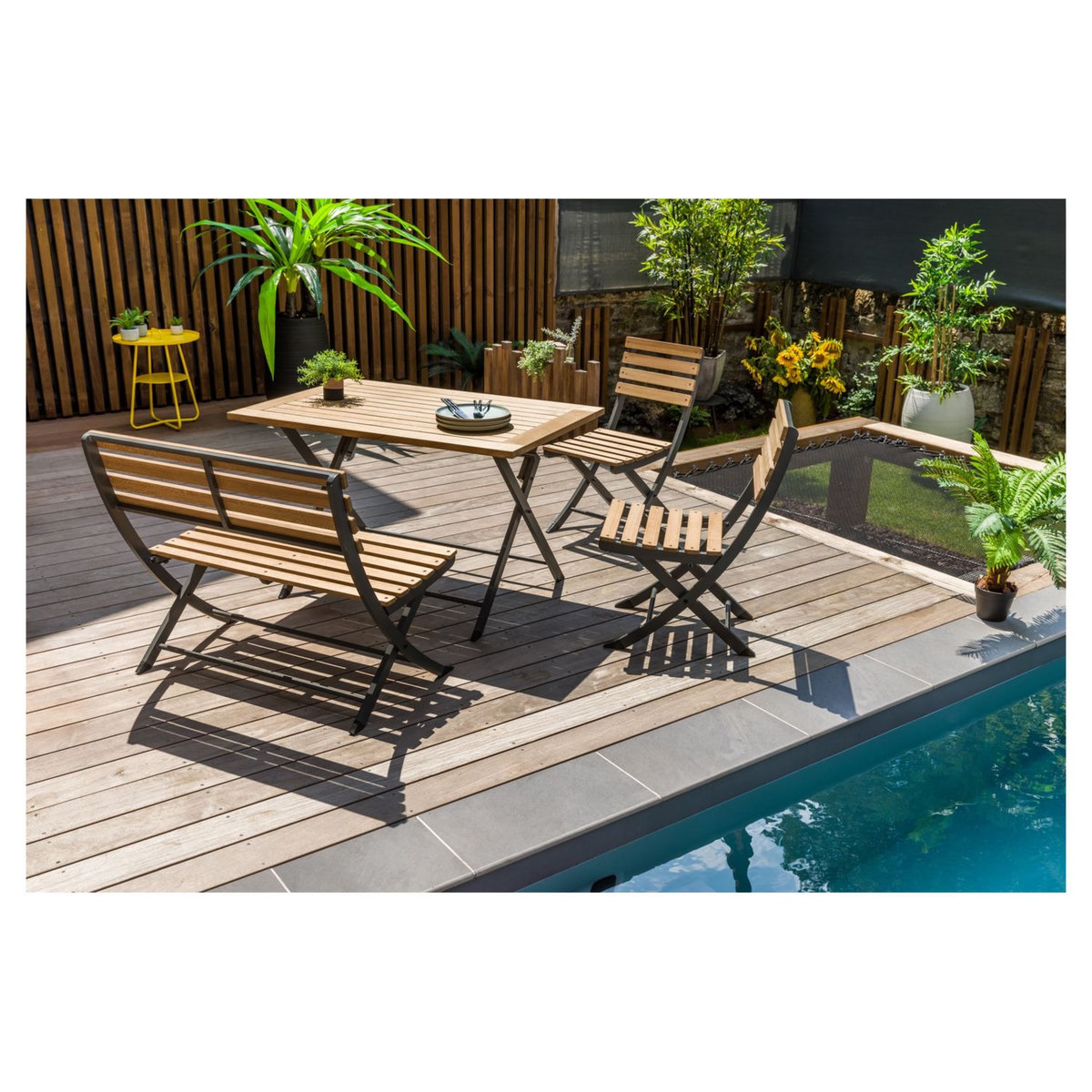 JARDILINE Salon de jardin - 4 places - Teck/Aluminium - Naturel/gris - PORTO RICO