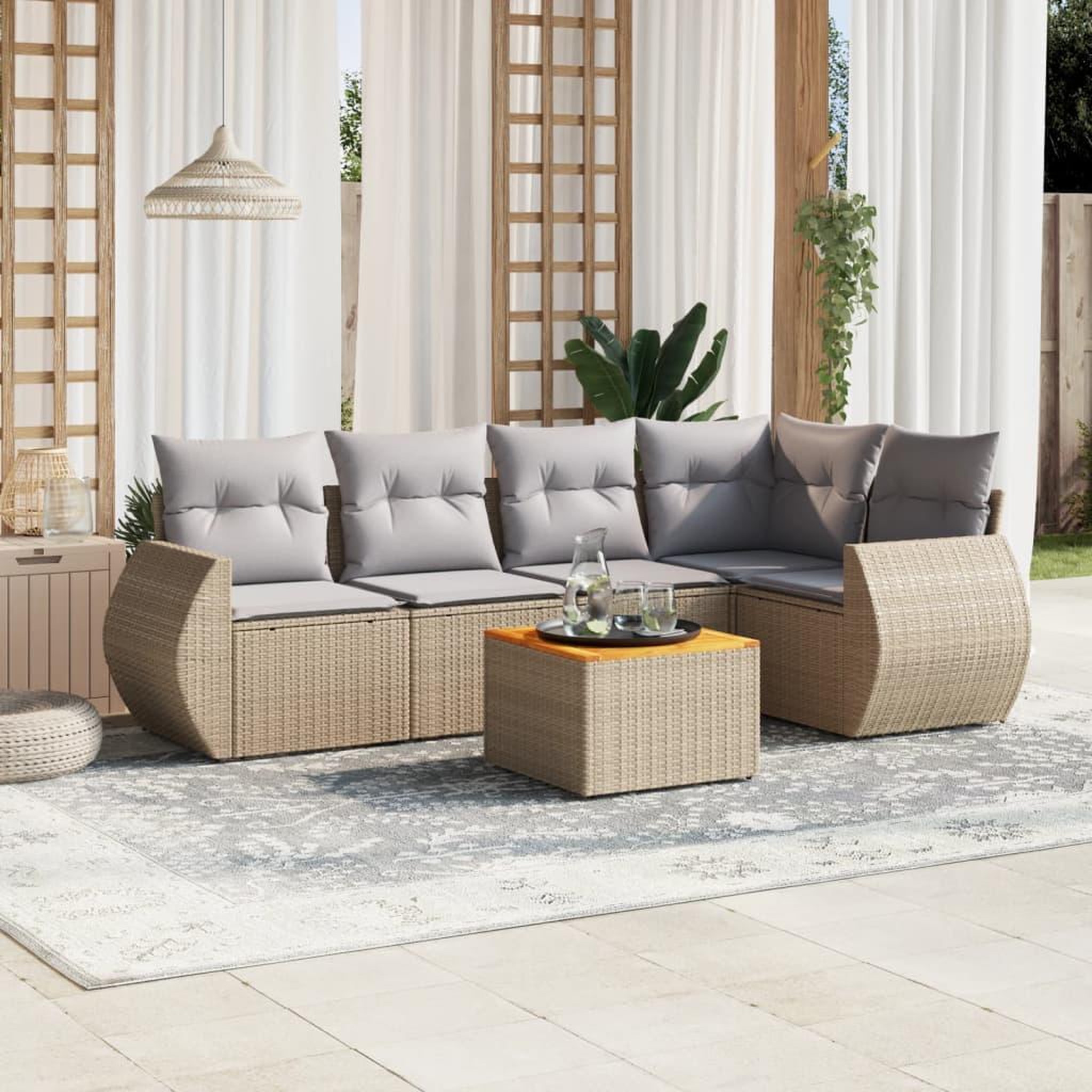 VIDAXL Salon de jardin avec coussins 6 pcs beige resine tressee