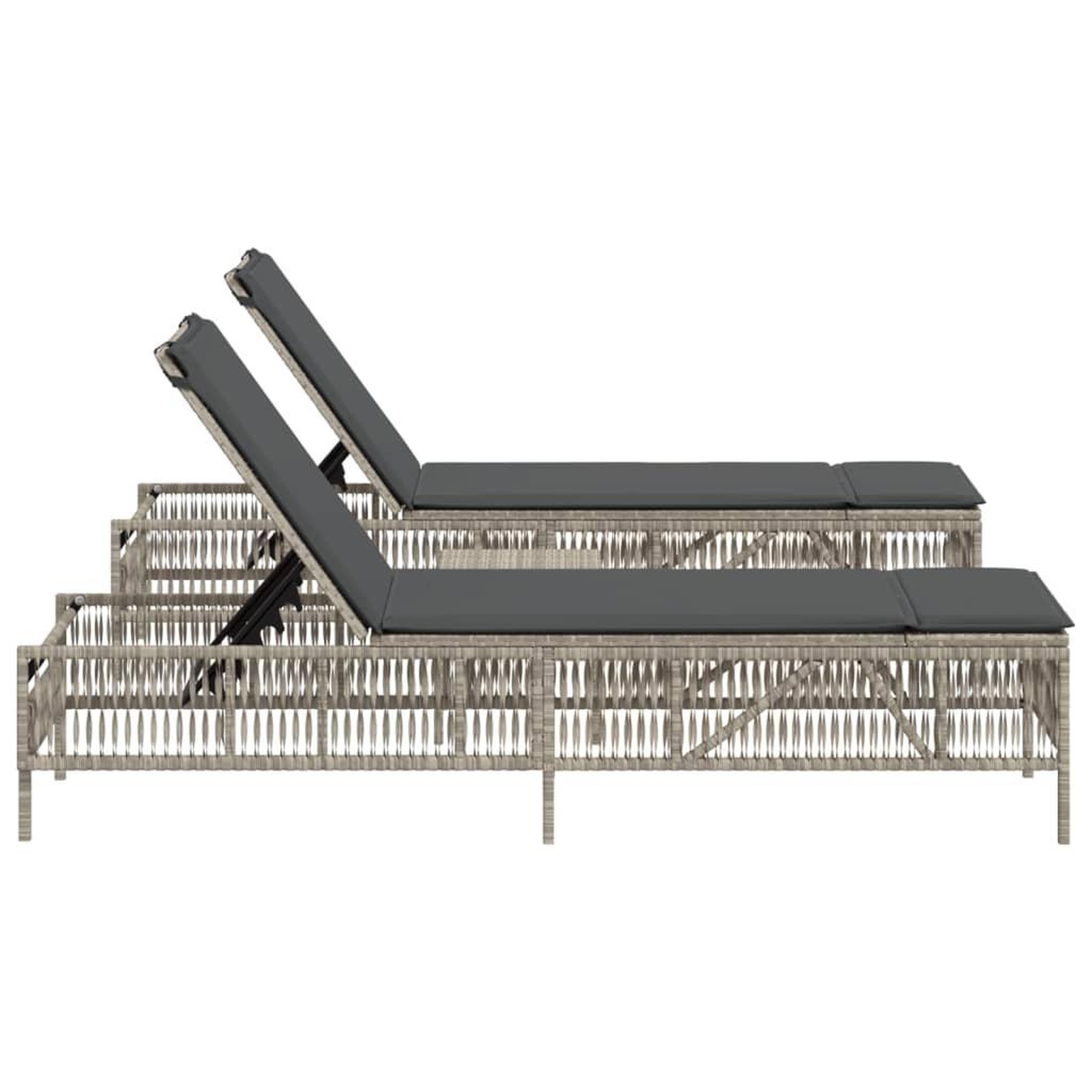 Voir la diapositive 5 : VIDAXL Chaises longues lot de 2 avec table gris clair resine tressee