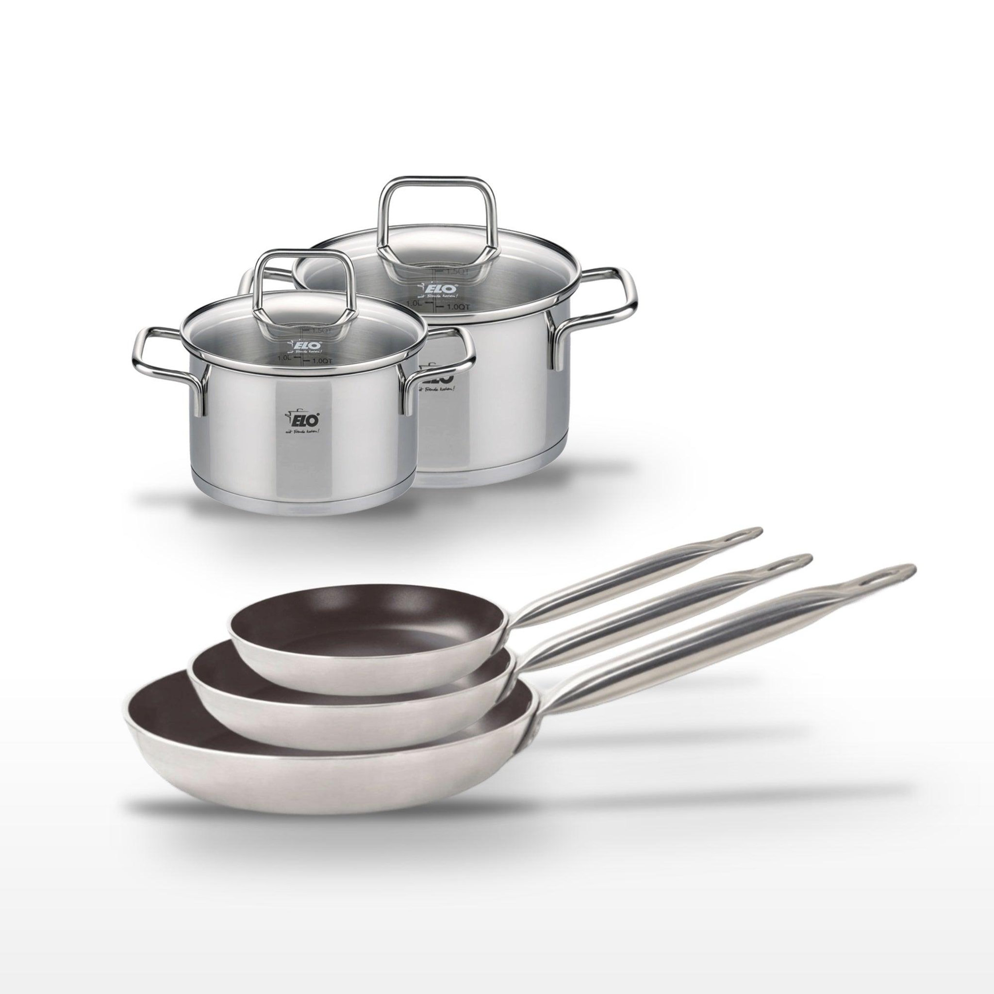 ELO Lot de 3 poêles 24/28/32 cm céramique sans pfas elo bistro line et 2 faitouts en inox elo citrin
