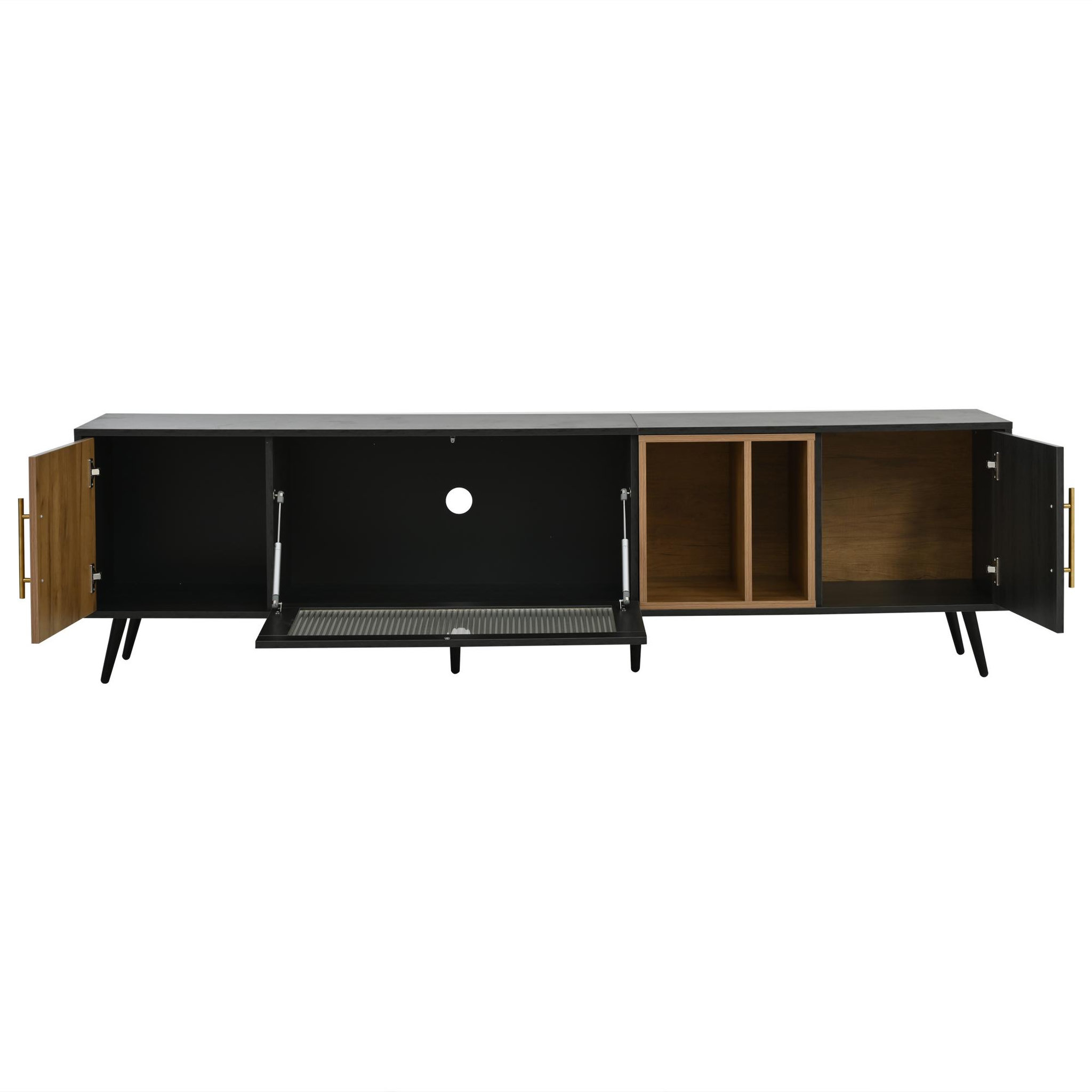 Voir la diapositive 5 : MERAX Meuble tv noir+naturel 200 cm mdf