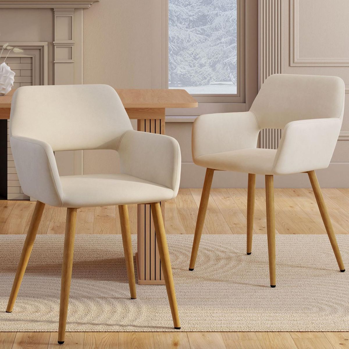 ID MARKET Lot de 2 chaises de salle à manger, fauteuils de table HOLY en velours beige