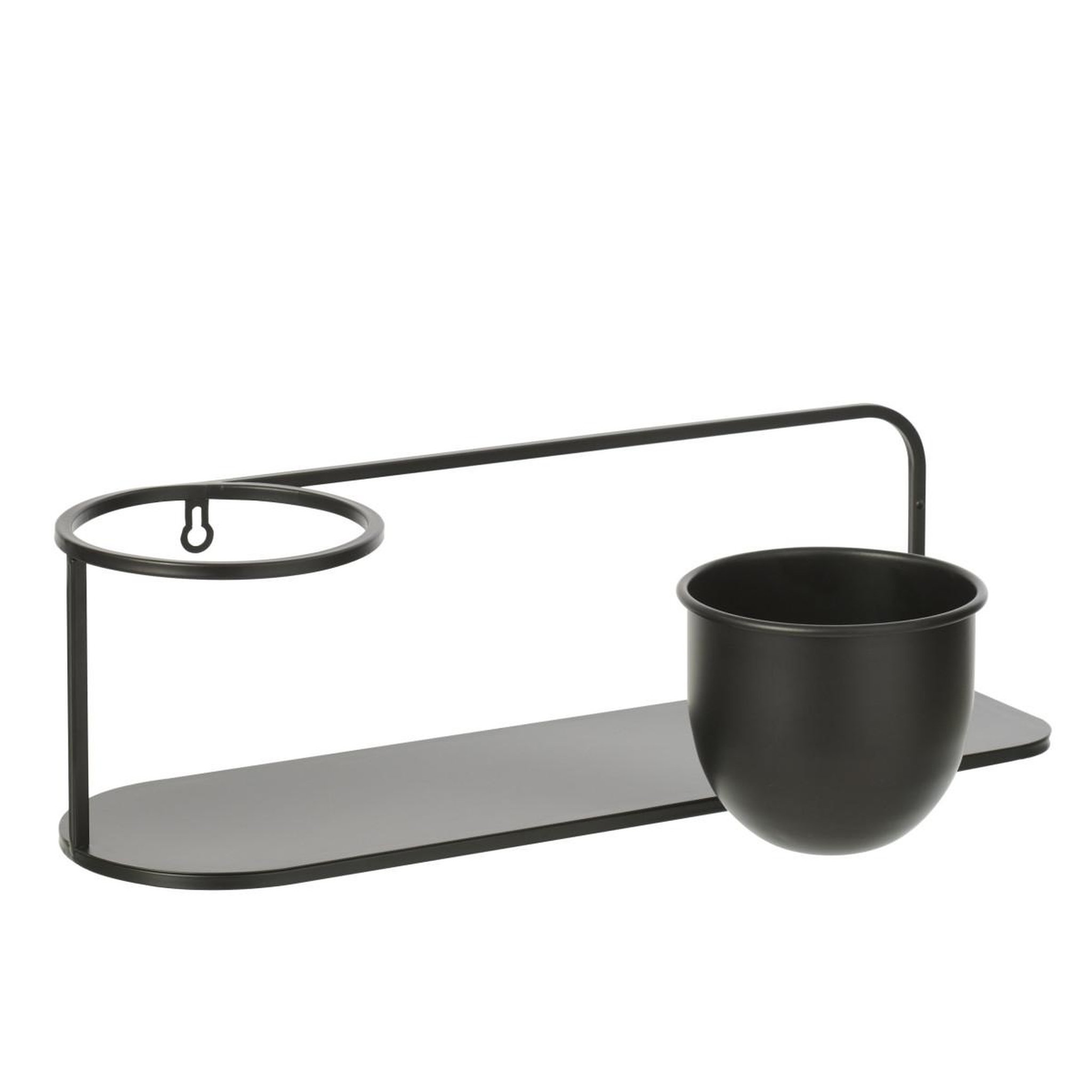 Voir la diapositive 2 : J-LINE Étagère murale avec cache-pot  duo  53cm noir