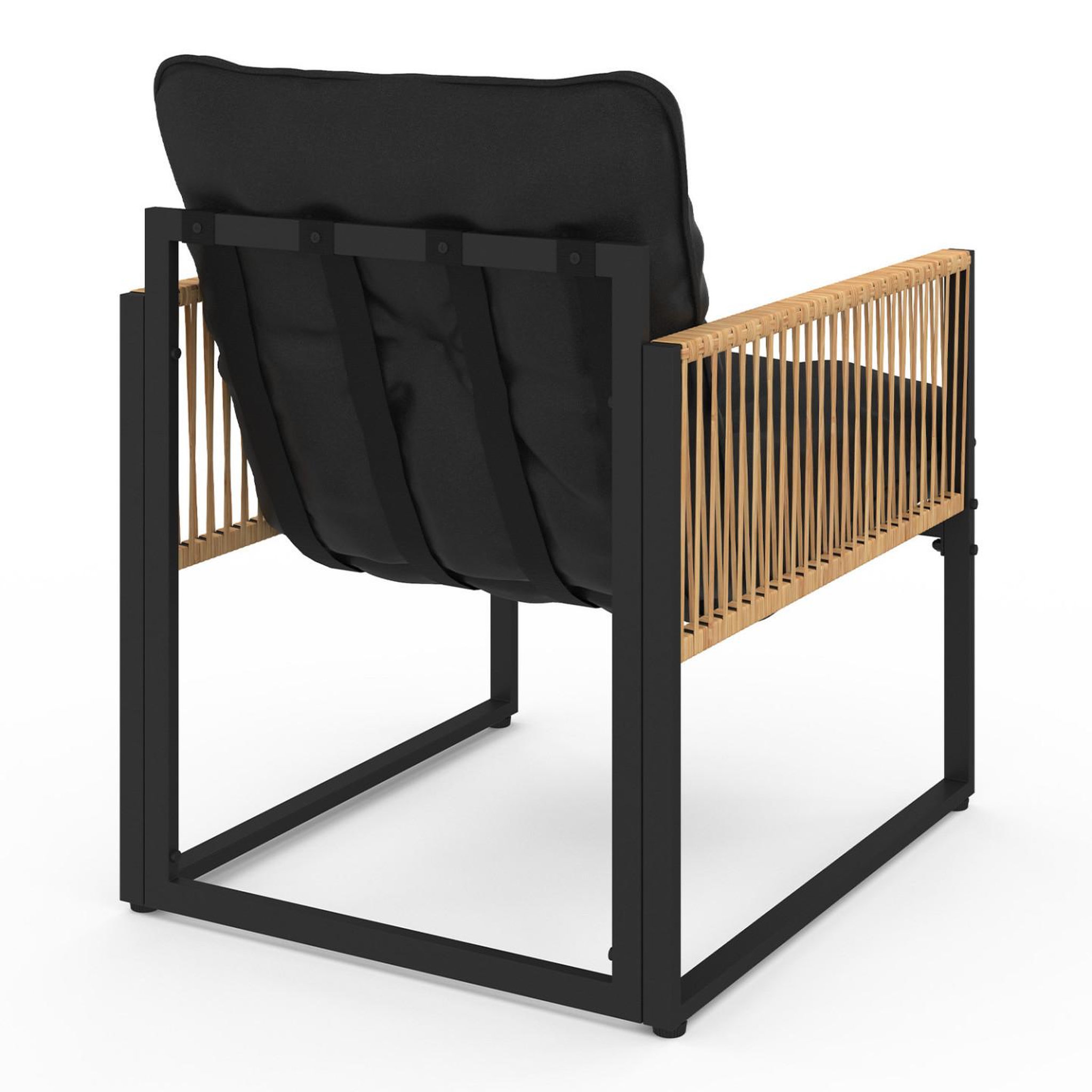 Voir la diapositive 5 : ID MARKET Salon de jardin bas rio 8 places salon d'angle structure métal et cordage effet rotin clair et coussins noir