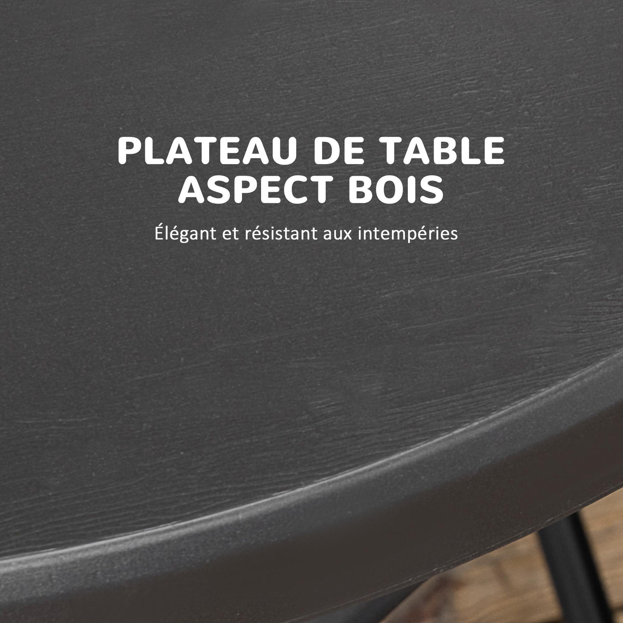Voir la diapositive 5 : OUTSUNNY Table de jardin pliable 4 personnes table ronde pliante Ø 80 cm acier époxy plateau HDPE aspect bois gris
