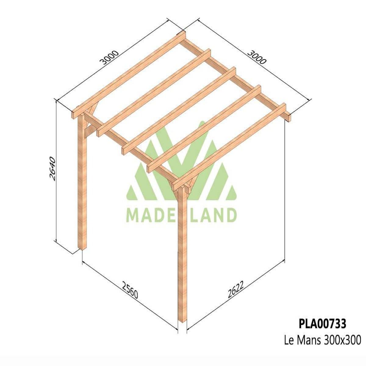 JARDIDECO Pergola adossée en lamellé-collée Le Mans 300 x 300 cm  - Mardeland