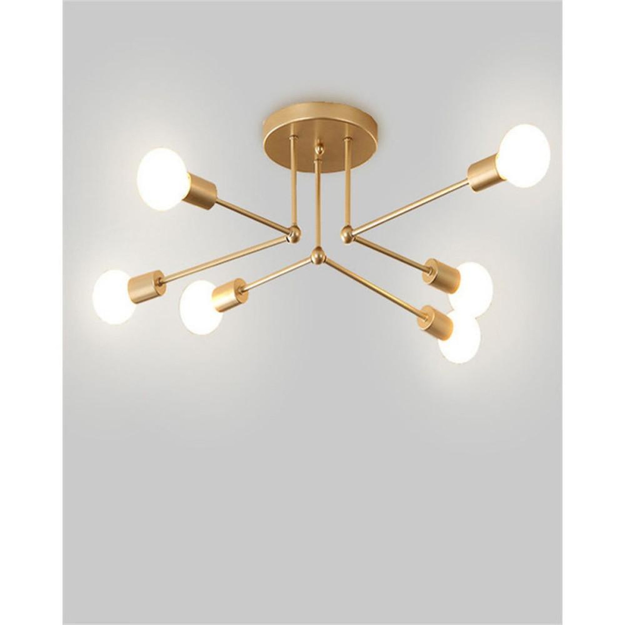 Voir la diapositive 5 : Lustre suspension style nordique moderne 6 lampes à finition dorée, verre transparent, ampoules LED E27