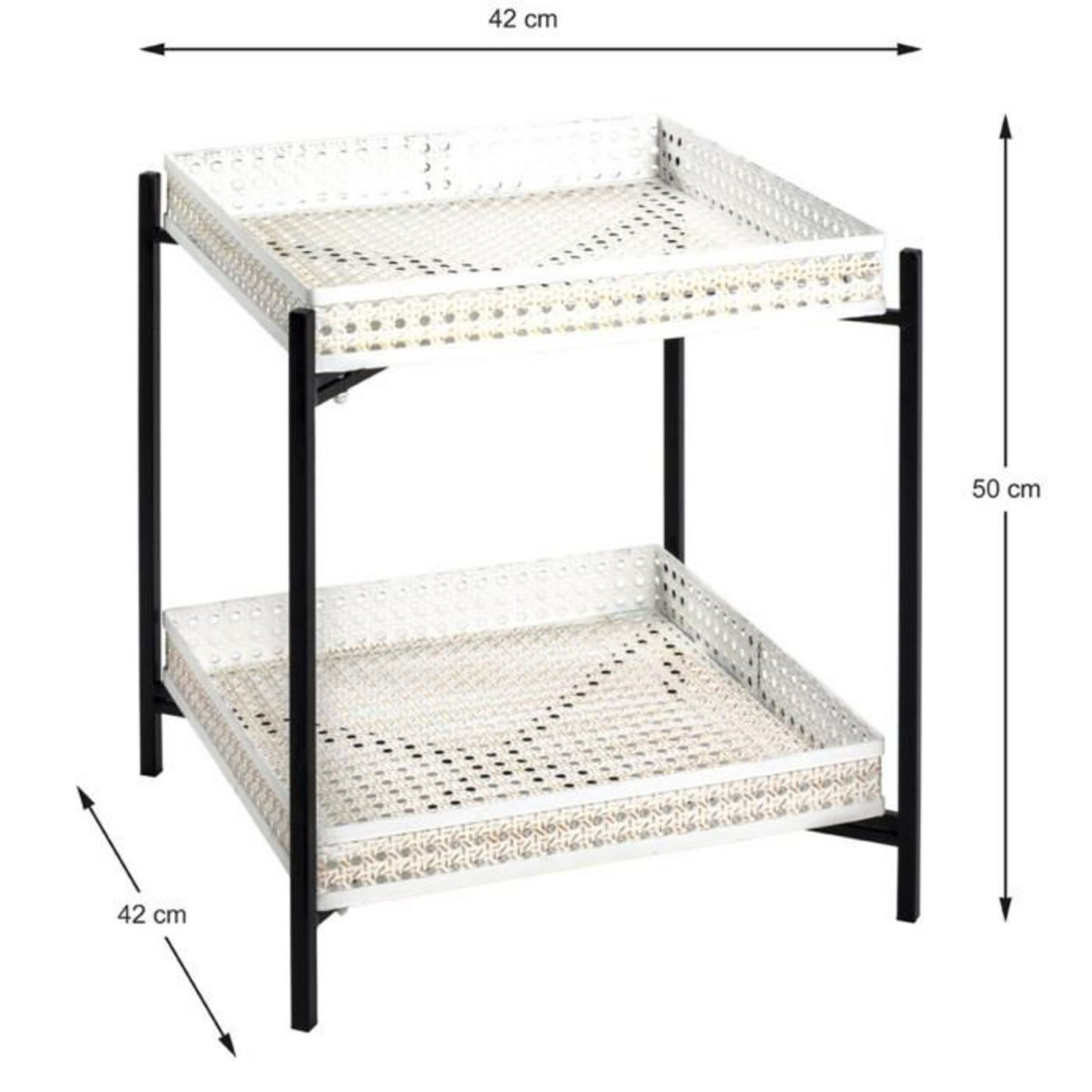 Paris Prix Table d'Appoint 2 Niveaux  Cannage  50cm Blanc