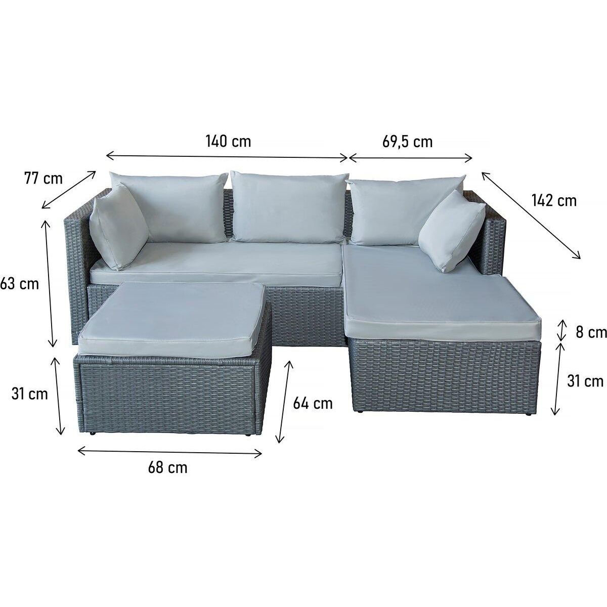 Habitat et Jardin Salon de jardin bas en résine tressée  Diya  3 places - Gris clair