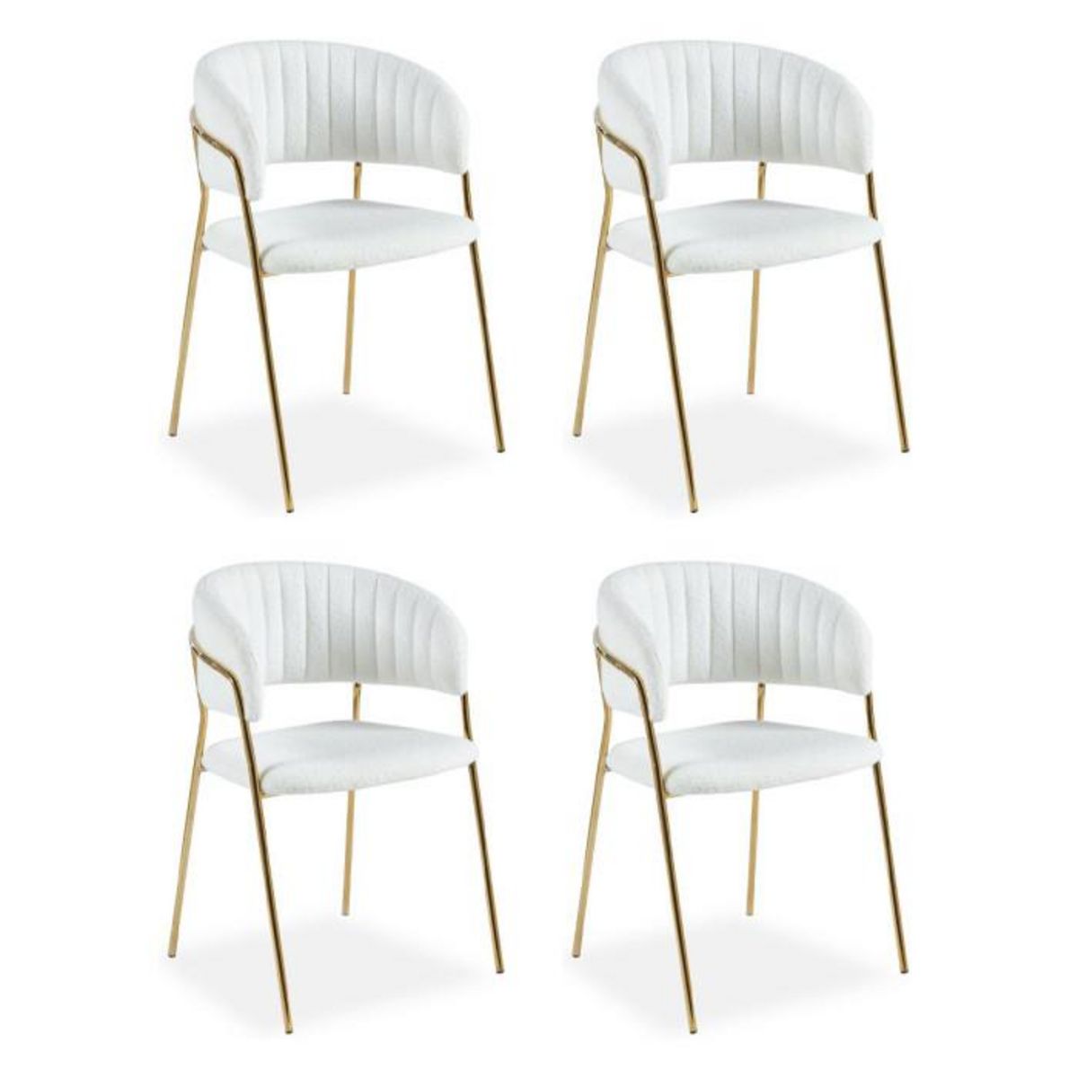 Paris Prix Lot de 4 Chaises en Bouclette  Batora  79cm Crème & Or