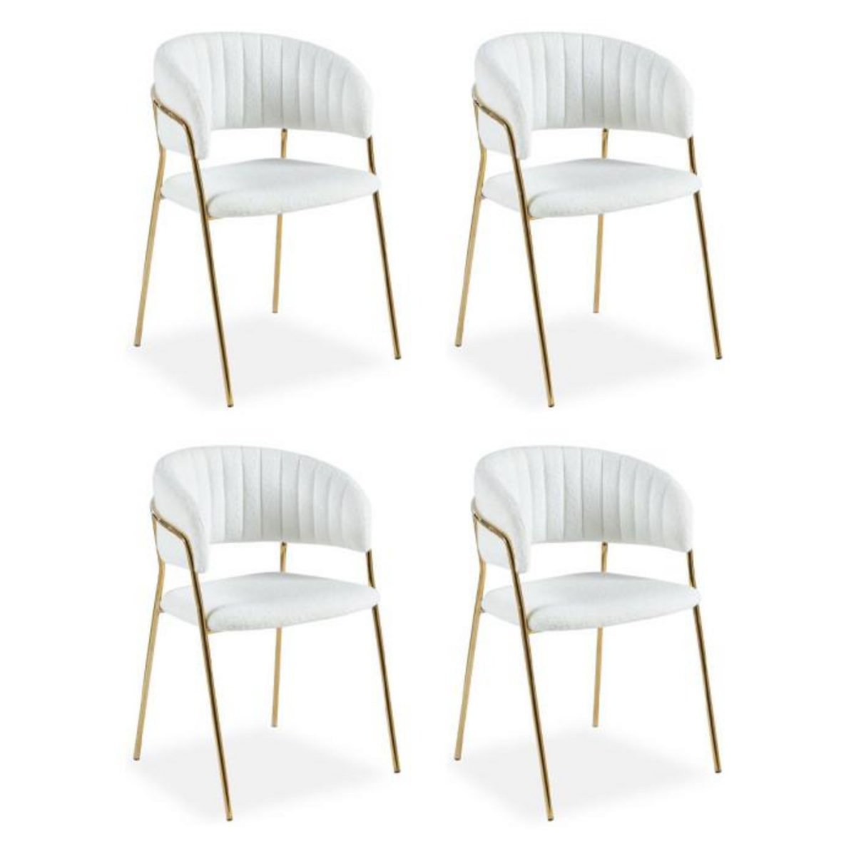 Paris Prix Lot de 4 Chaises en Bouclette  Batora  79cm Crème & Or