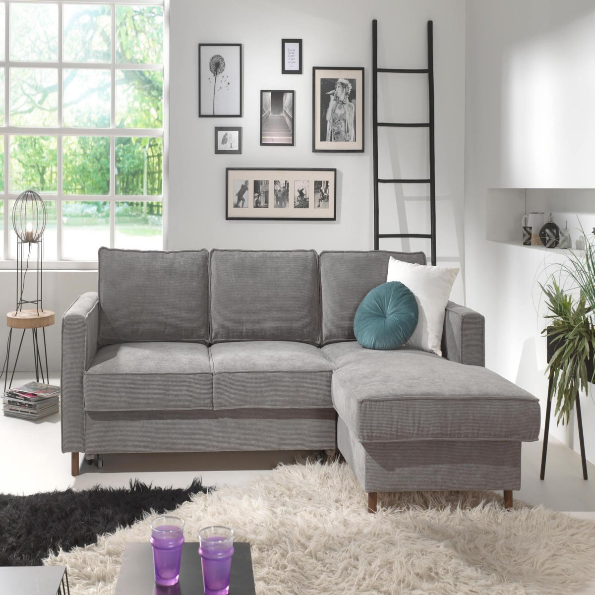 LISA DESIGN Jake - canapé d'angle droit - convertible avec coffre - 4 places - en velours côtelé