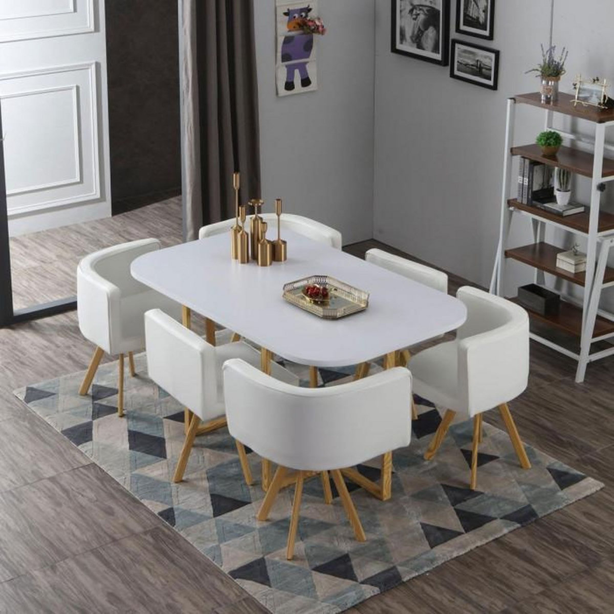 Paris Prix Table de Repas & 6 Chaises Design  Normi  150cm Blanc