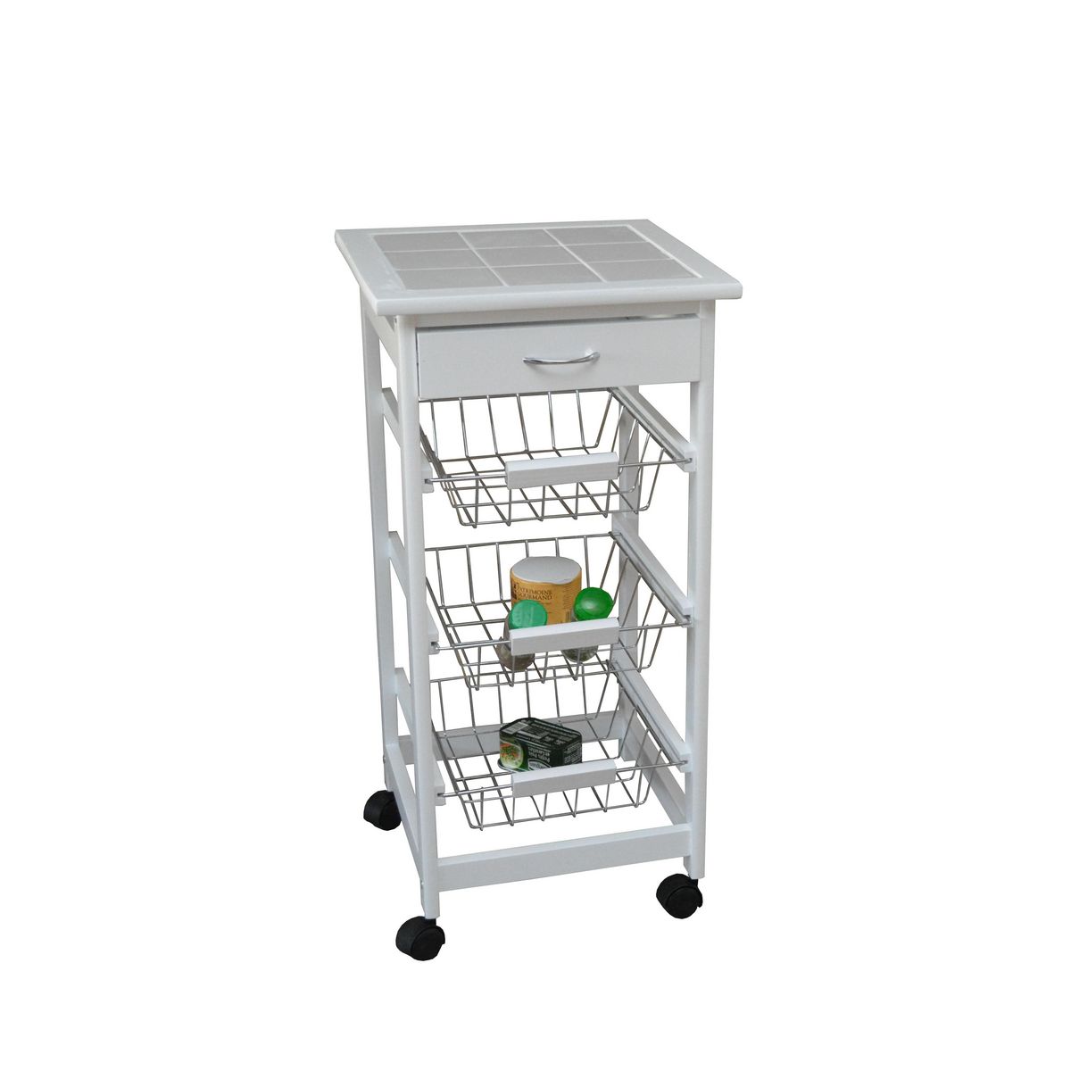 Desserte de cuisine en pin massif sur roulettes CARILLON