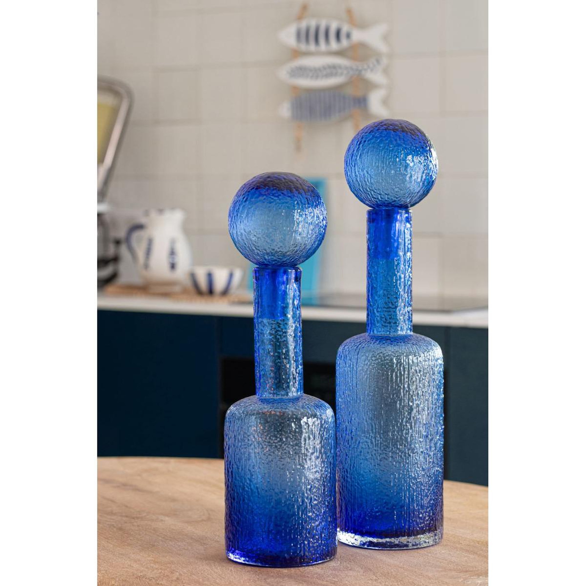 Voir la diapositive 5 : J-LINE Bouteille déco en verre  spiaggia  43cm bleu