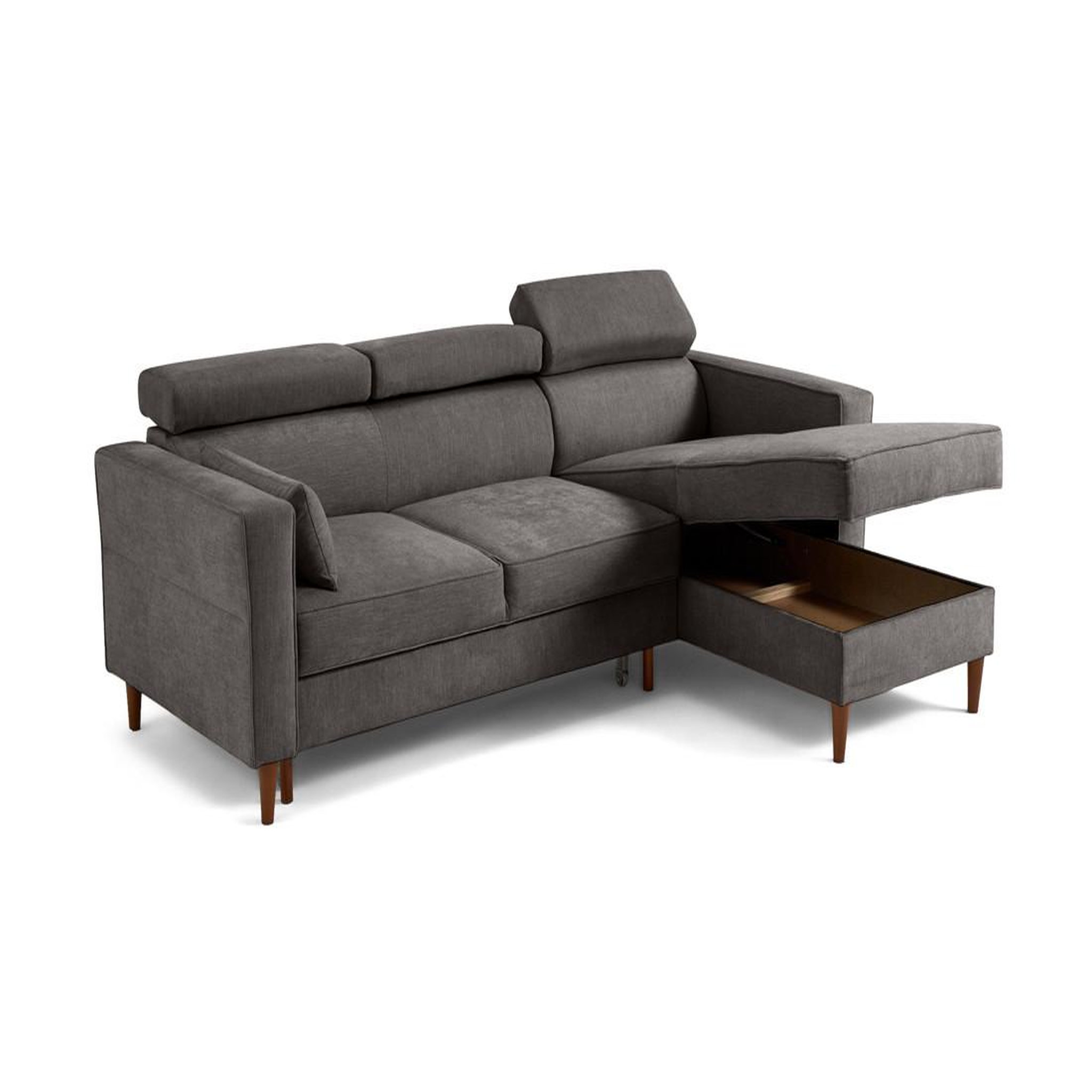 Voir la diapositive 3 : BEST MOBILIER Alicante - canapé d'angle réversible convertible avec têtières - coffre - 4 places - en tissu texturé