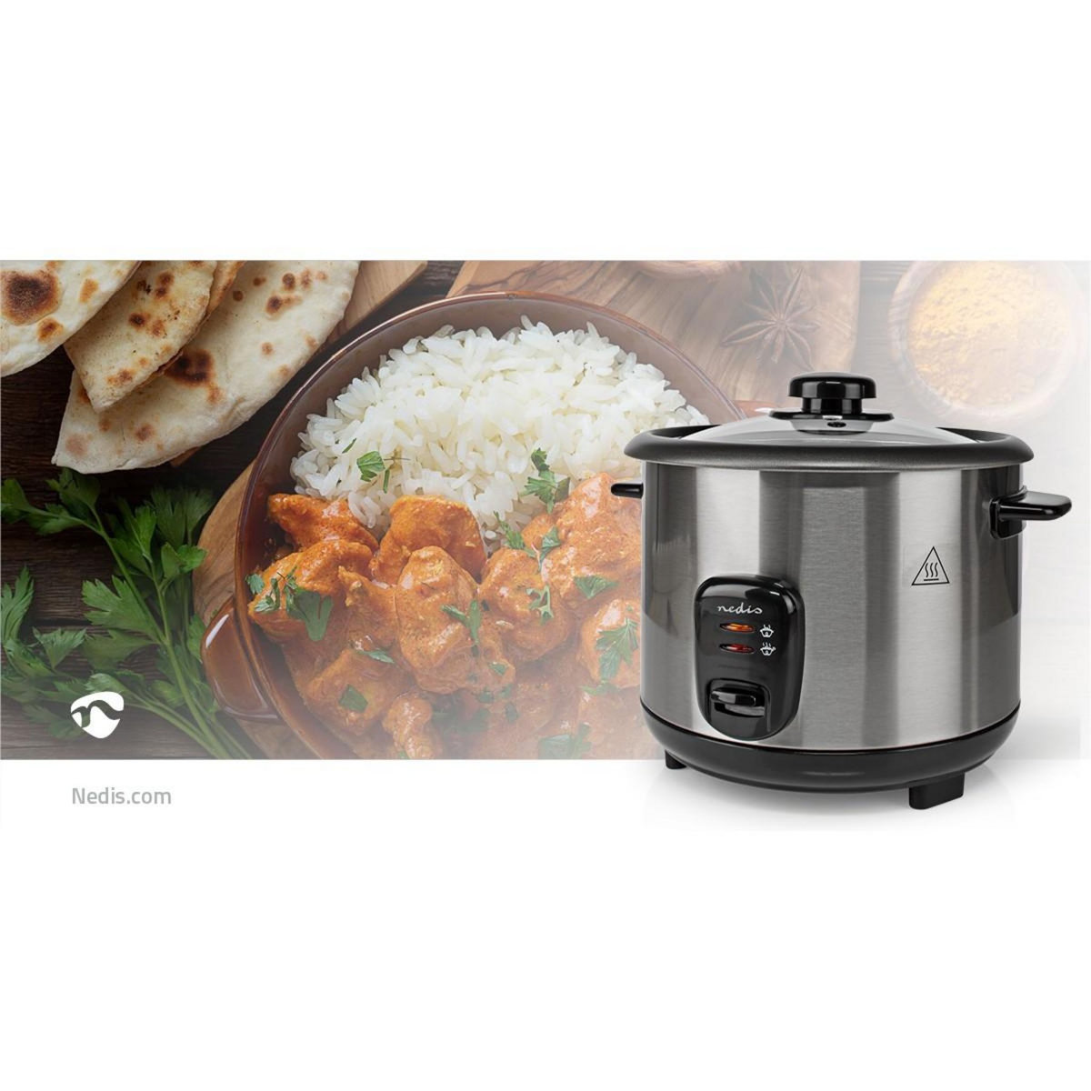 NEDIS Cuiseur à Riz 1.5 Litres 500W Bol amovible Acier inoxydable anti-adhésif NEDIS