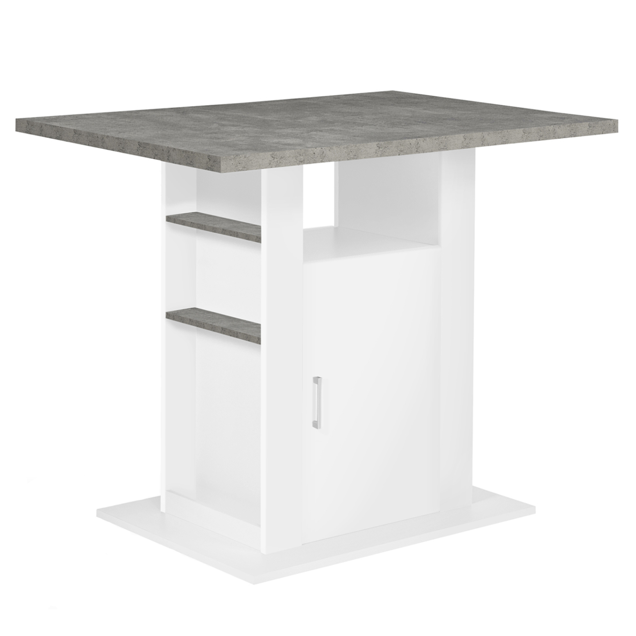 Voir la diapositive 6 : ID MARKET Ilot central ugo 110 cm plateau effet béton et blanc avec rangements