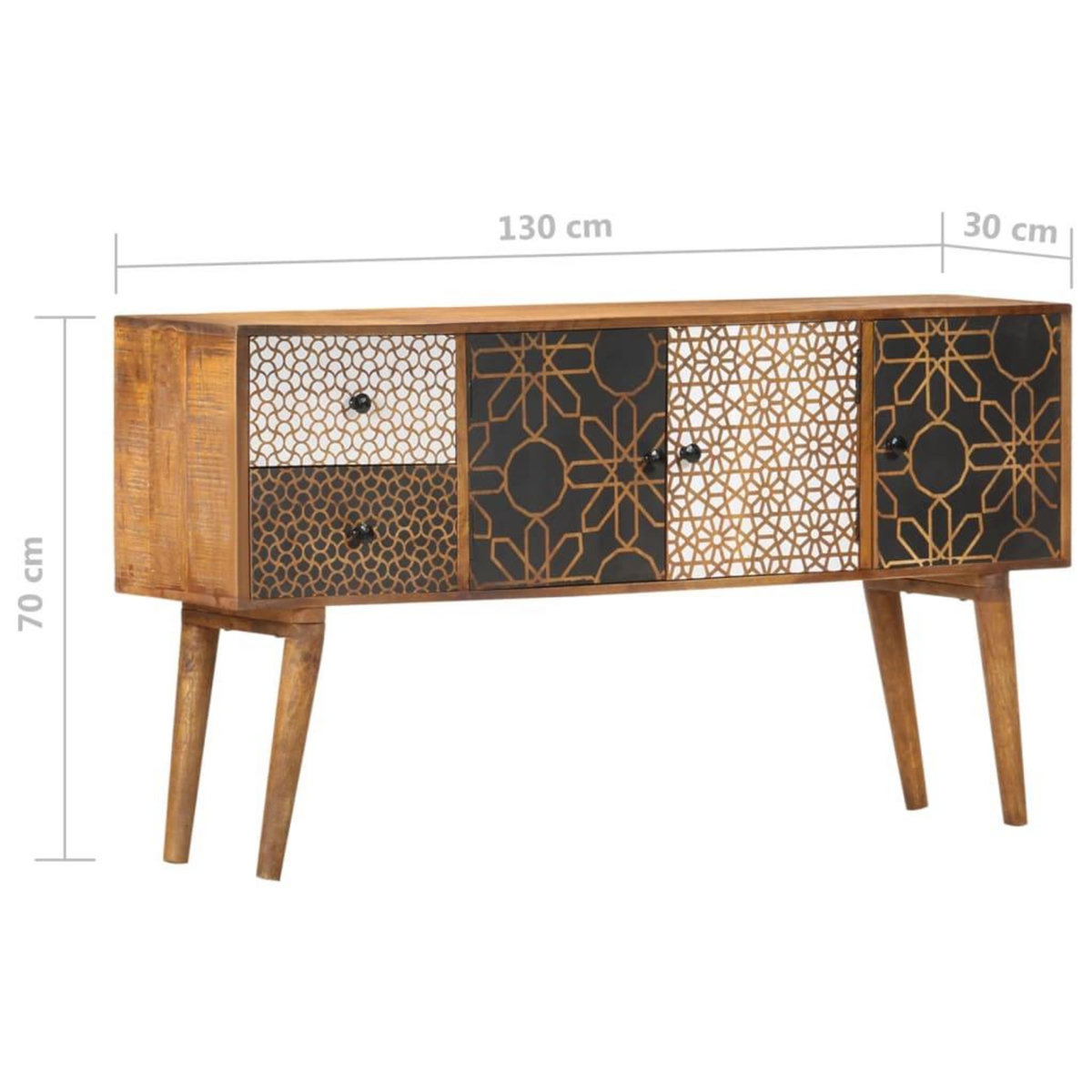 VIDAXL Buffet avec motif imprime 130x30x70 cm Bois de manguier massif