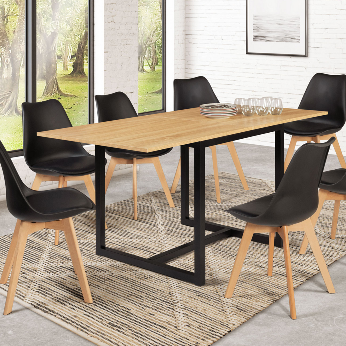 ID MARKET Table à manger extensible rectangle DETROIT 4-8 personnes design industriel 80-160 cm