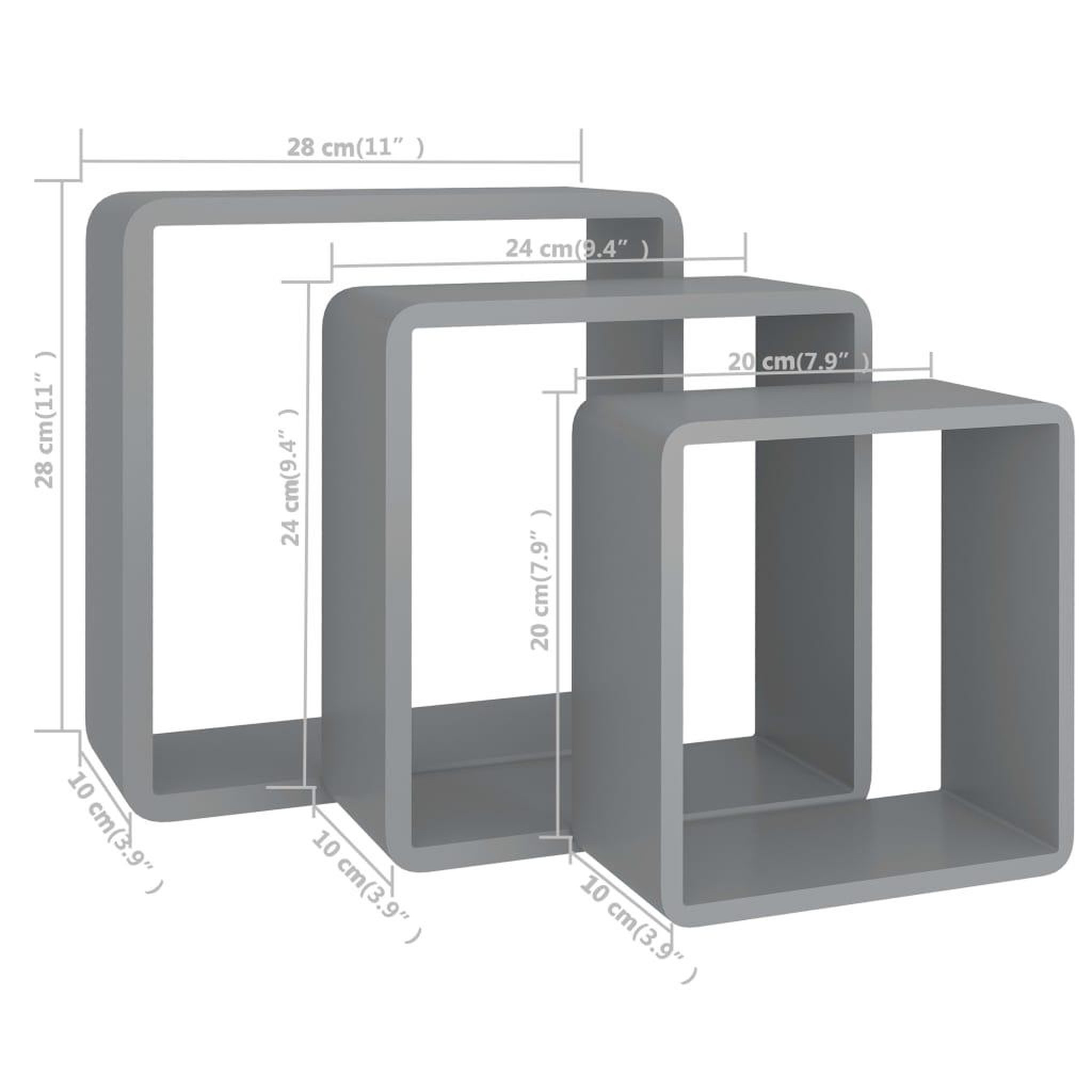 Voir la diapositive 6 : VIDAXL Etageres murales sous forme de cube 3 pcs Gris MDF