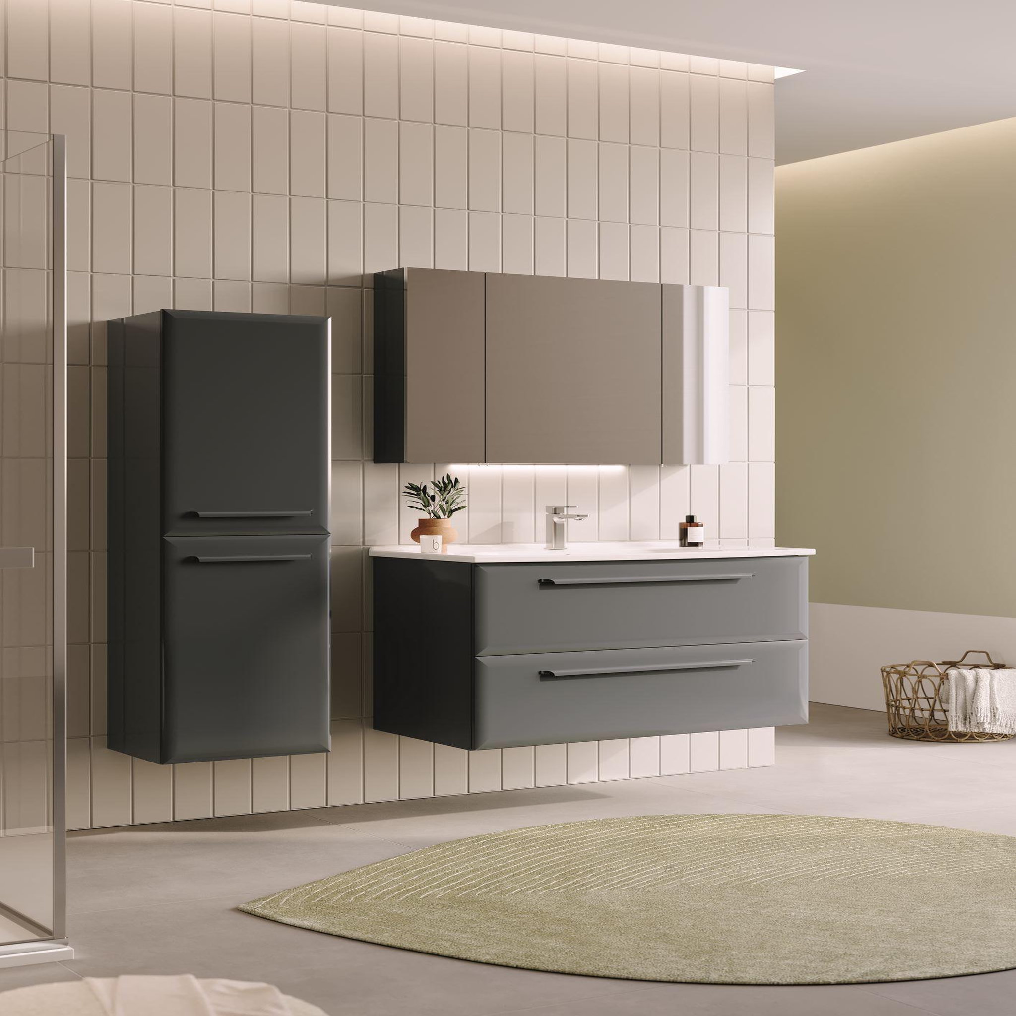 Voir la diapositive 4 : Habitat et Jardin Meuble Salle de Bain avec Miroir  Nuvola 100 v2  - 97 x 16 x 66 cm - Anthracite