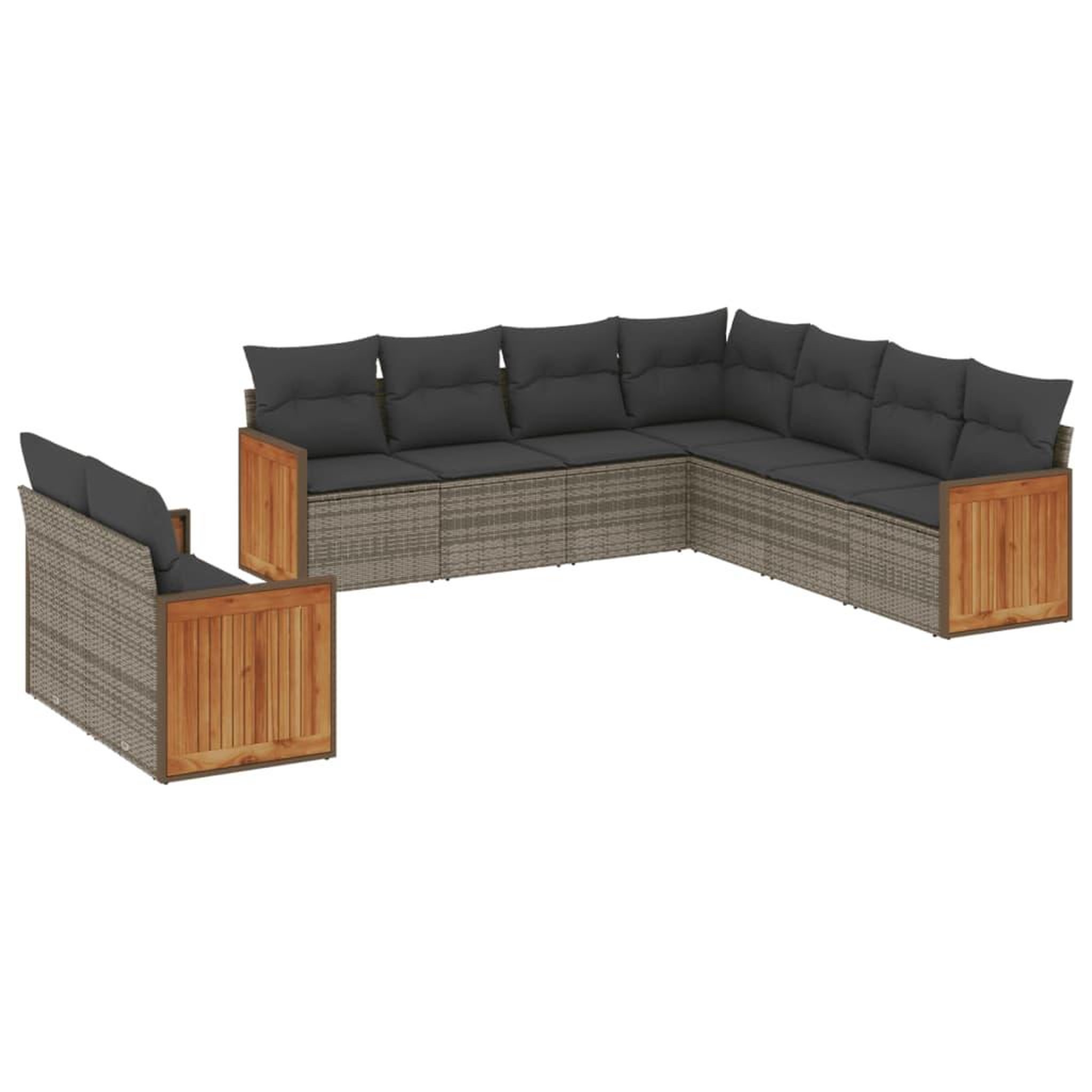 Voir la diapositive 2 : VIDAXL Salon de jardin 9 pcs avec coussins gris resine tressee