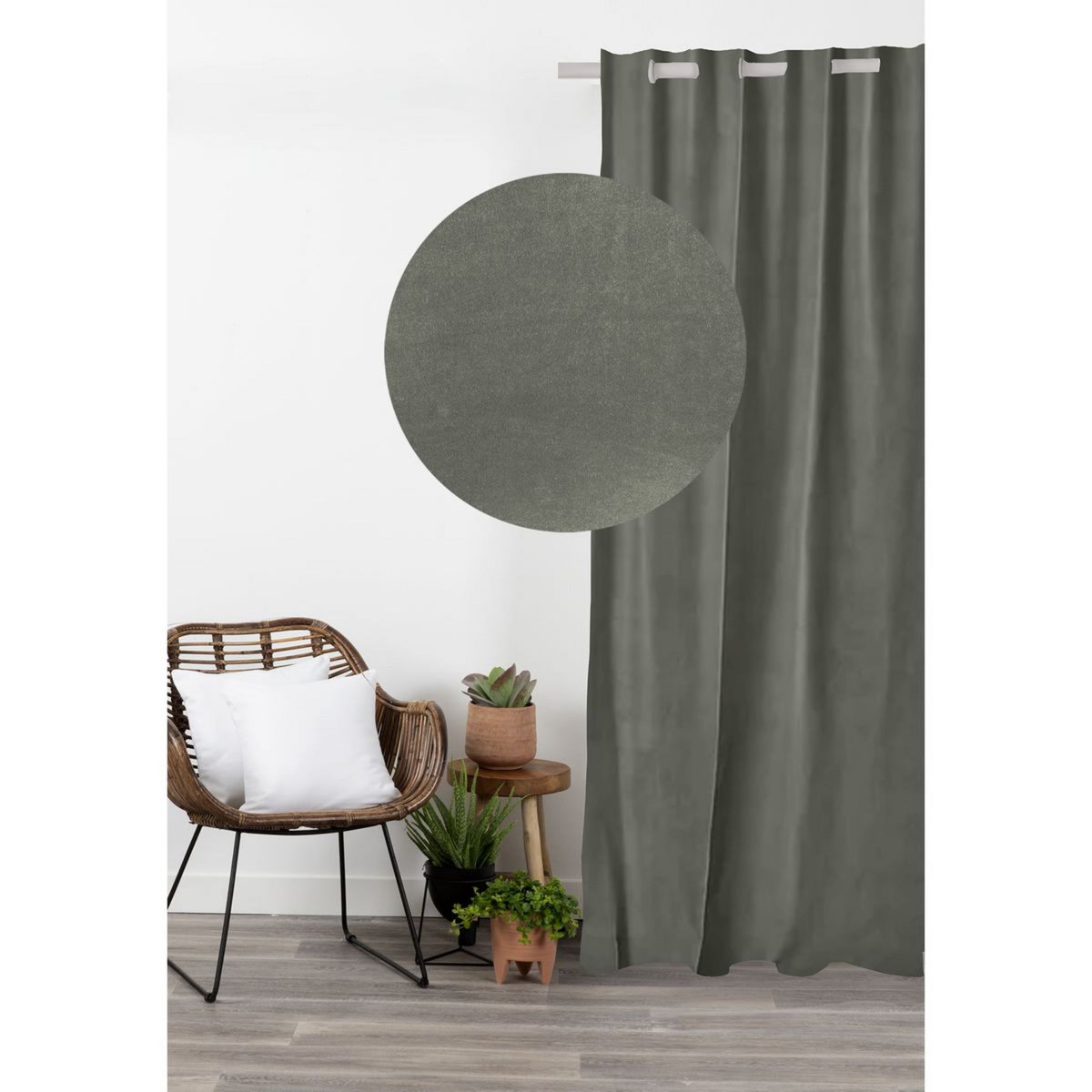 COTE DECO Rideau uni en suédine effet velours à oeillets