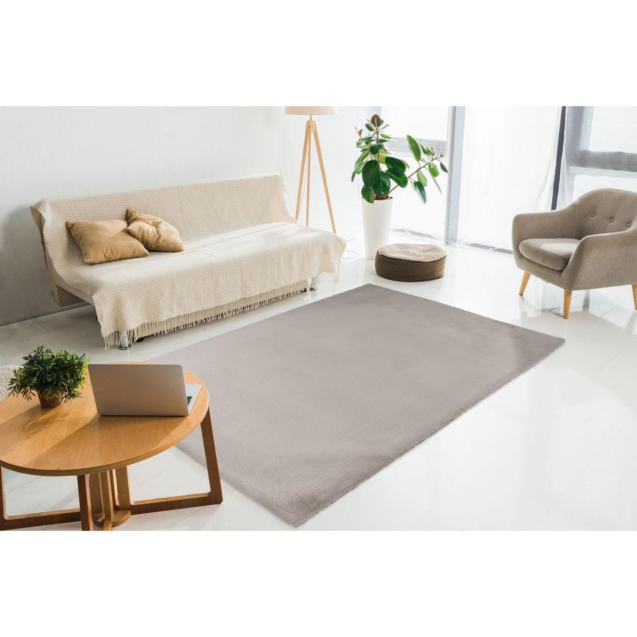 Voir la diapositive 4 : Paris Prix Tapis Uni Doux à Poils Longs  Rabbit  Argent
