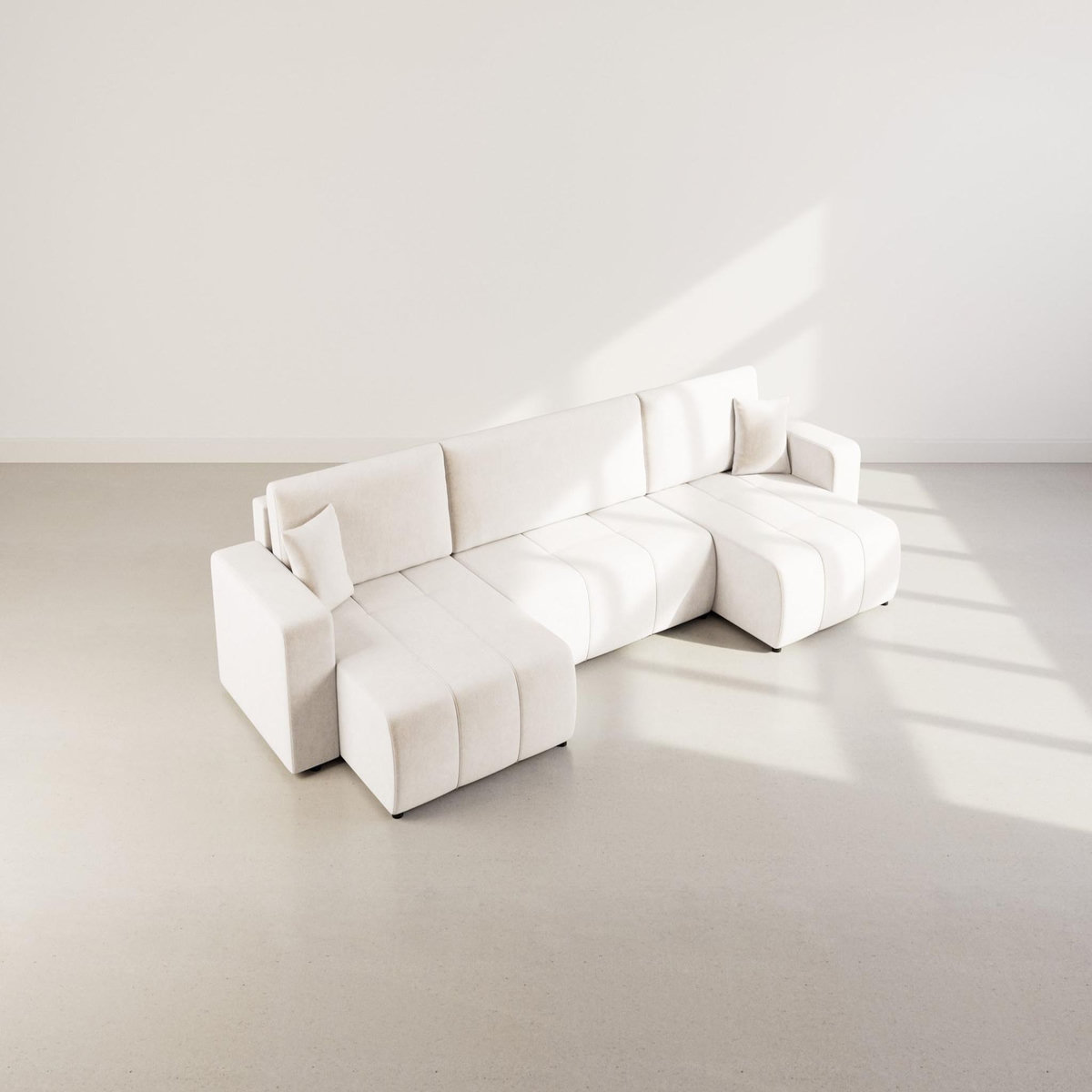 BEST MOBILIER Nicole - canapé panoramique en u 7 places convertible avec coffre en tissu