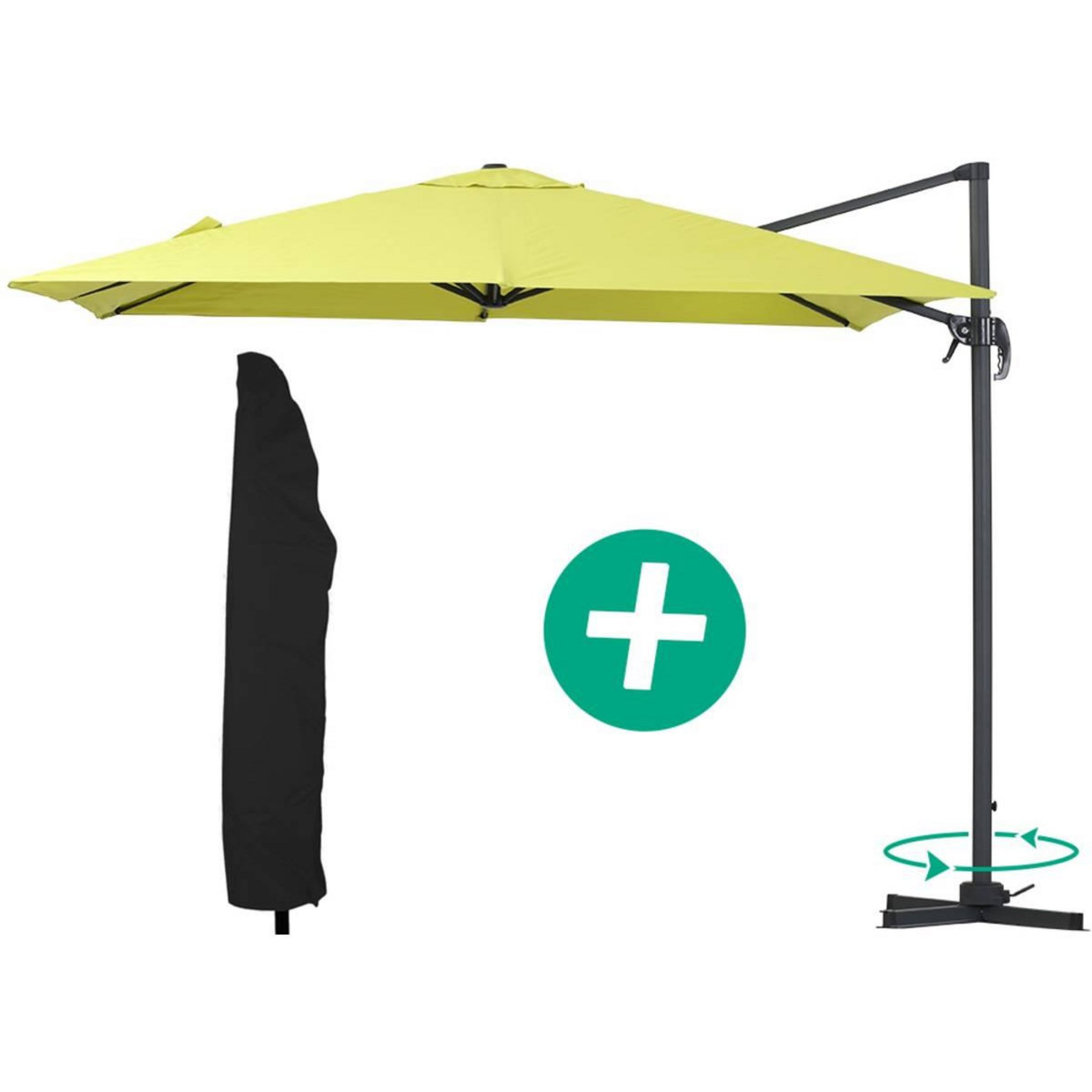 Habitat et Jardin Parasol jardin déporté Alu  Sun 3  - Carré - 3 x 3 m - Vert + housse de protection
