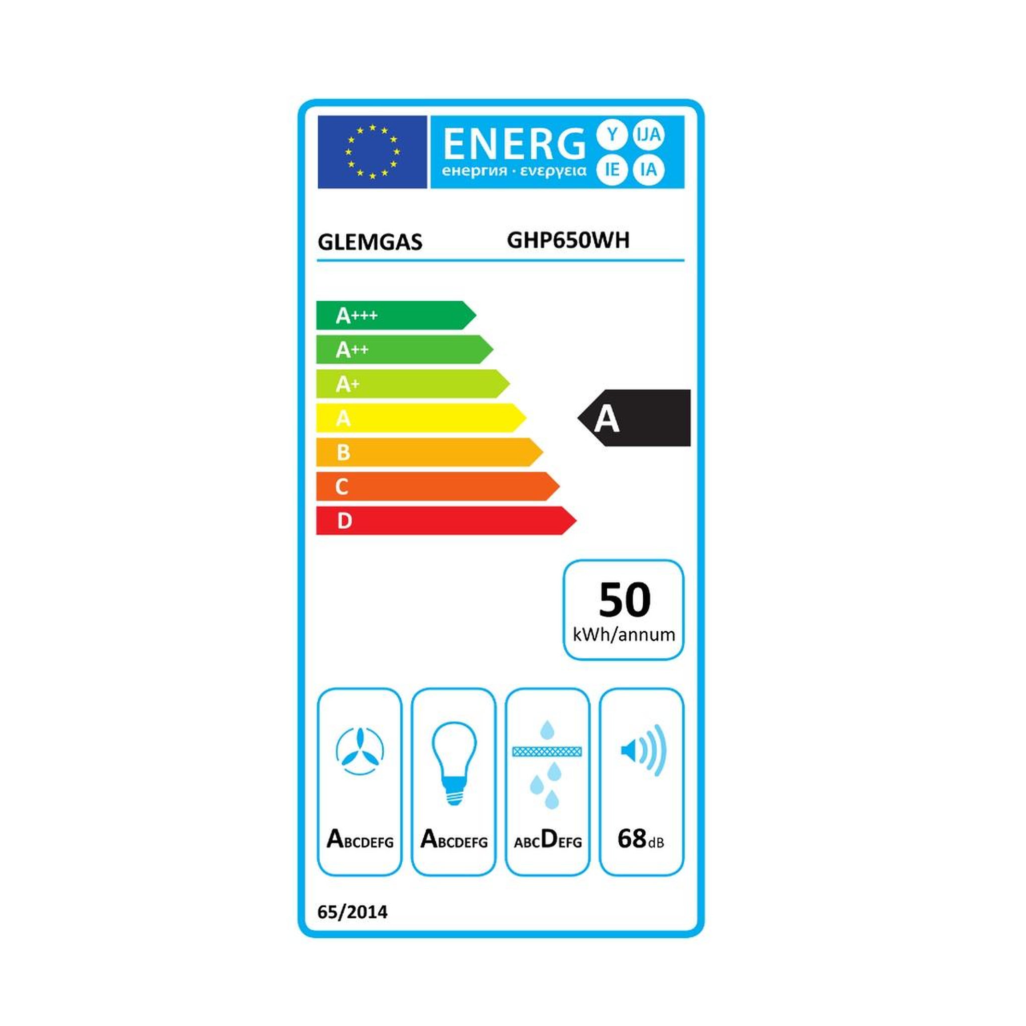 Voir la diapositive 2 : Glem Hotte décorative murale 60cm 569m3/h blanc - ghp650wh