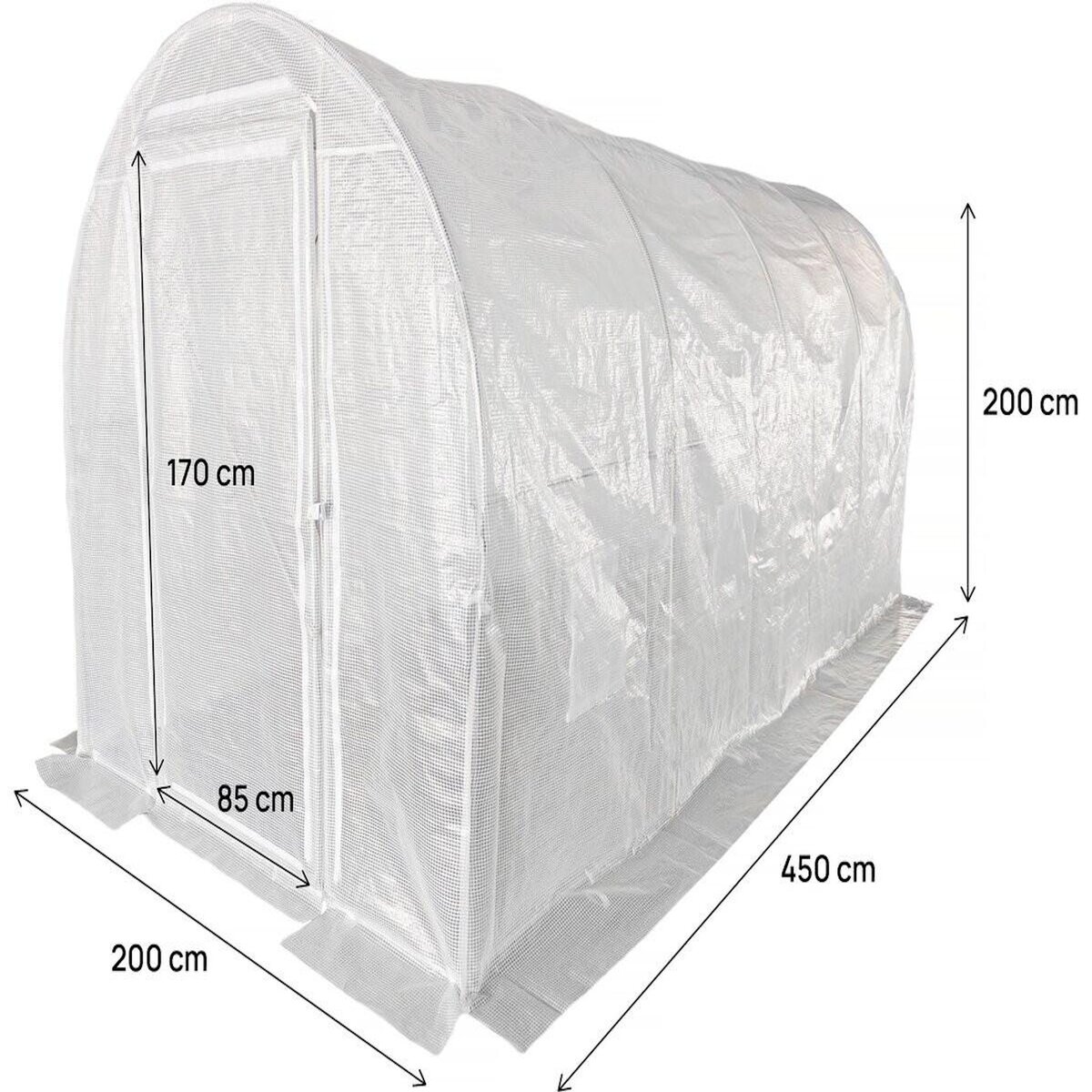Habitat et Jardin Serre tunelle de jardin avec porte 4,5 x 2 m  Mimosa  - 9 m² - 180g - Blanc