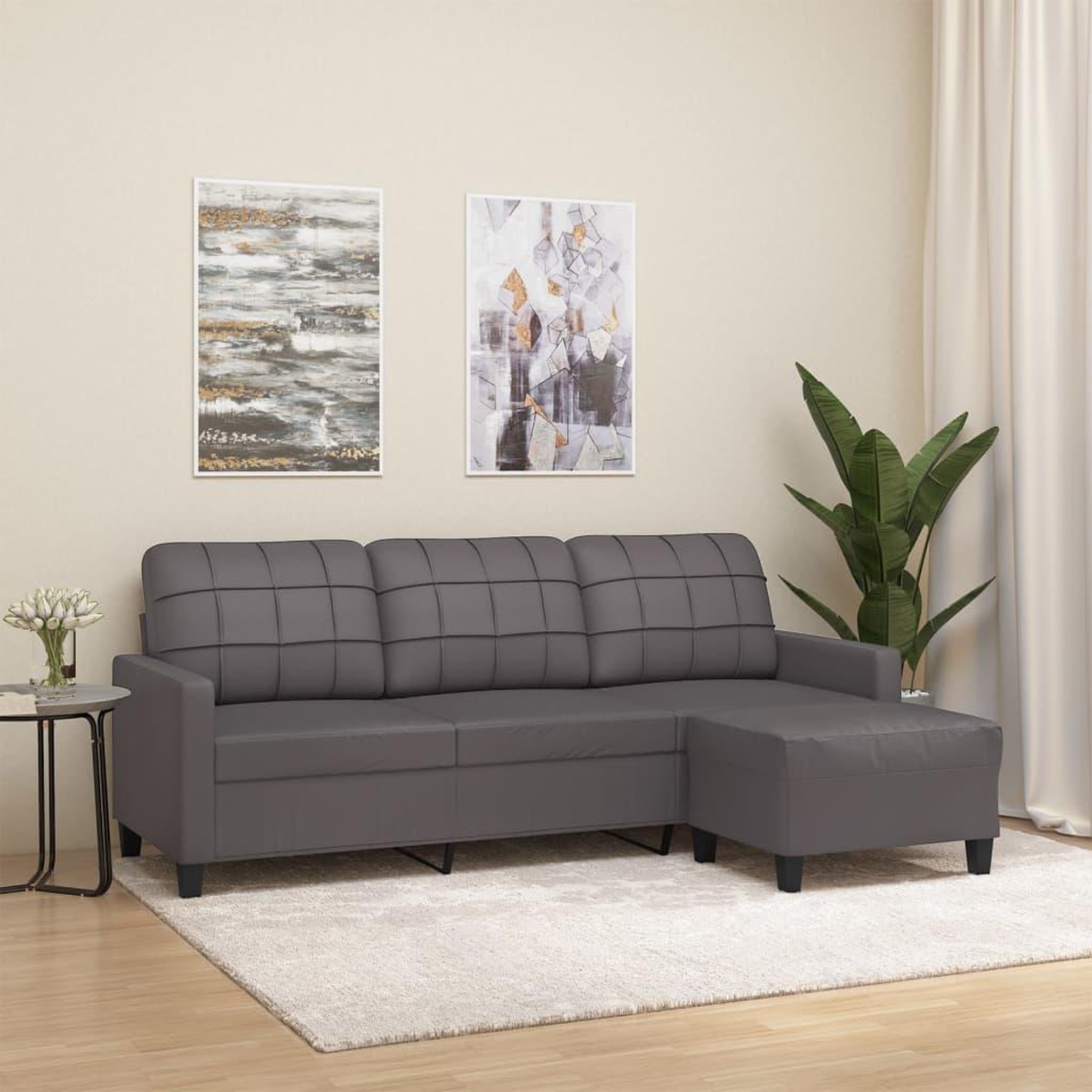 VIDAXL Canape a 3 places avec repose-pieds Gris 180 cm Similicuir