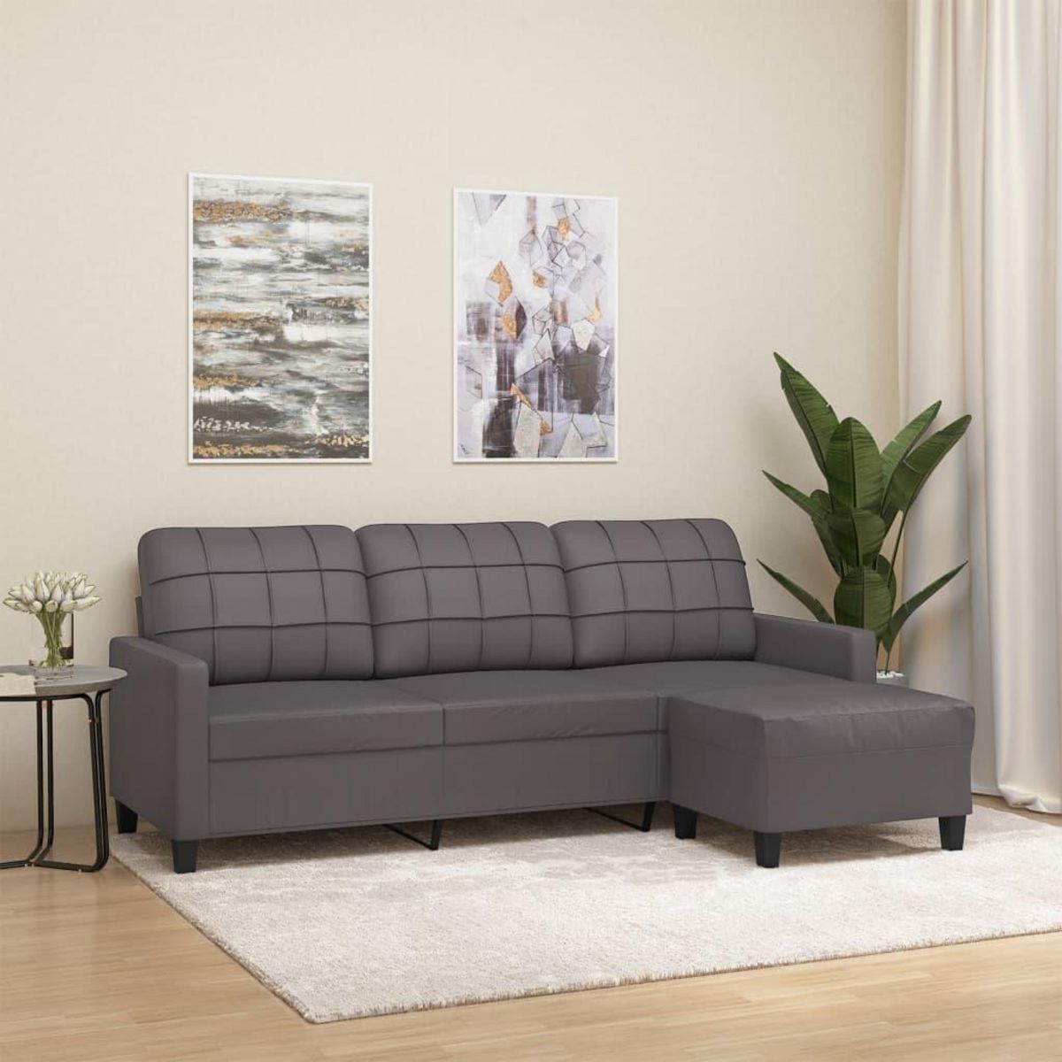 VIDAXL Canape a 3 places avec repose-pieds Gris 180 cm Similicuir