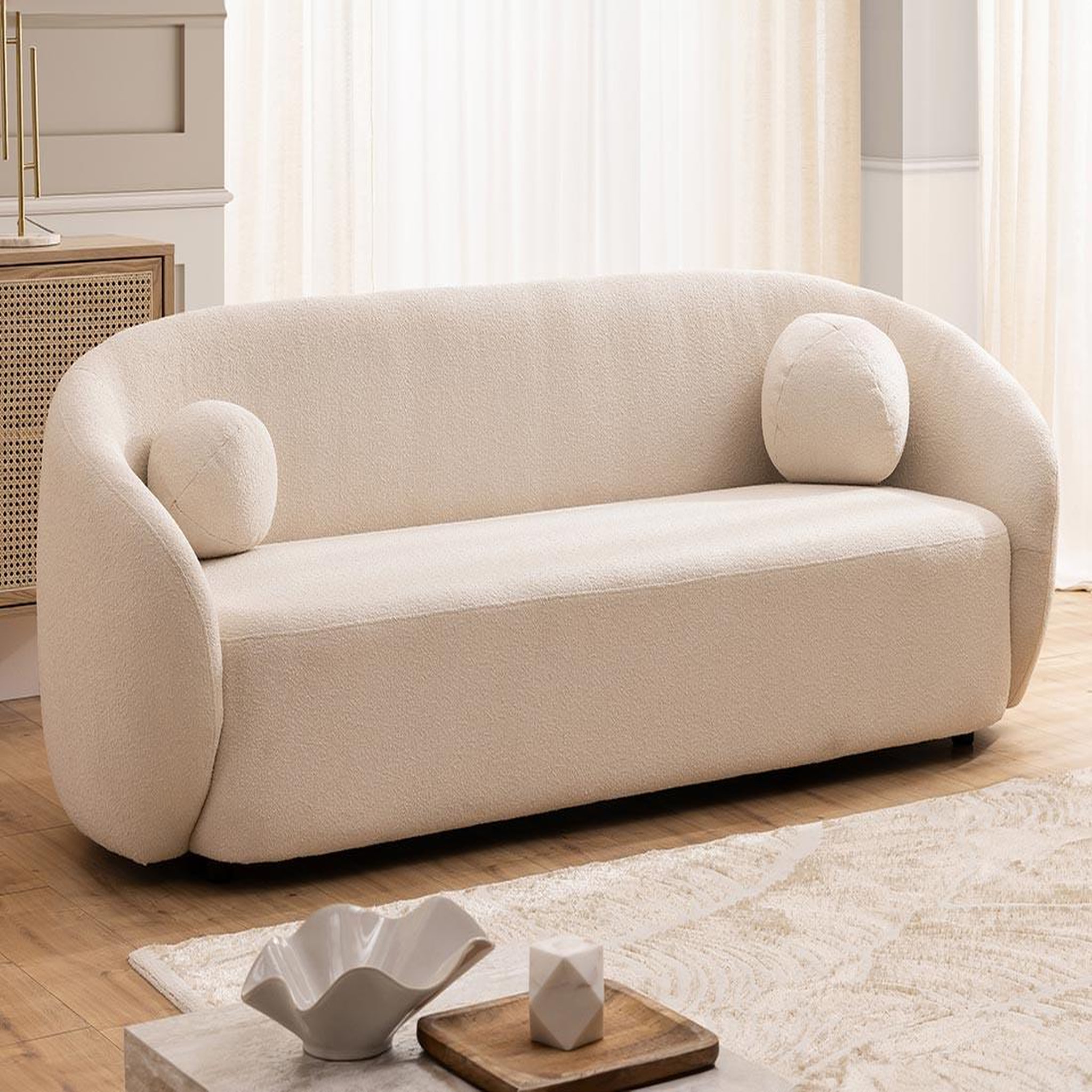 Voir la diapositive 4 : BEST MOBILIER Flore - canapé droit 3 places en tissu bouclette
