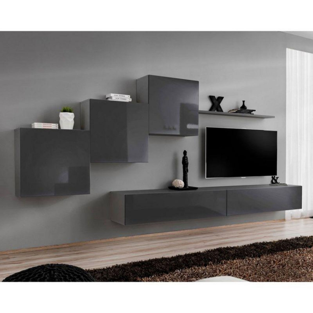 Paris Prix Meuble TV Mural Design  Switch X  330cm Gris