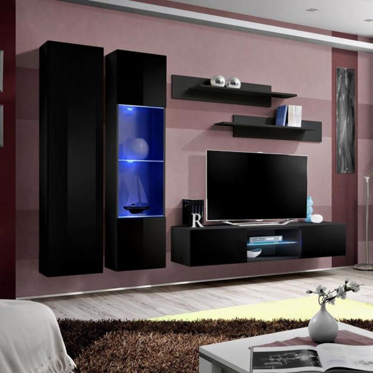 Paris Prix Meuble TV Mural Design  Fly XXII  260cm Noir