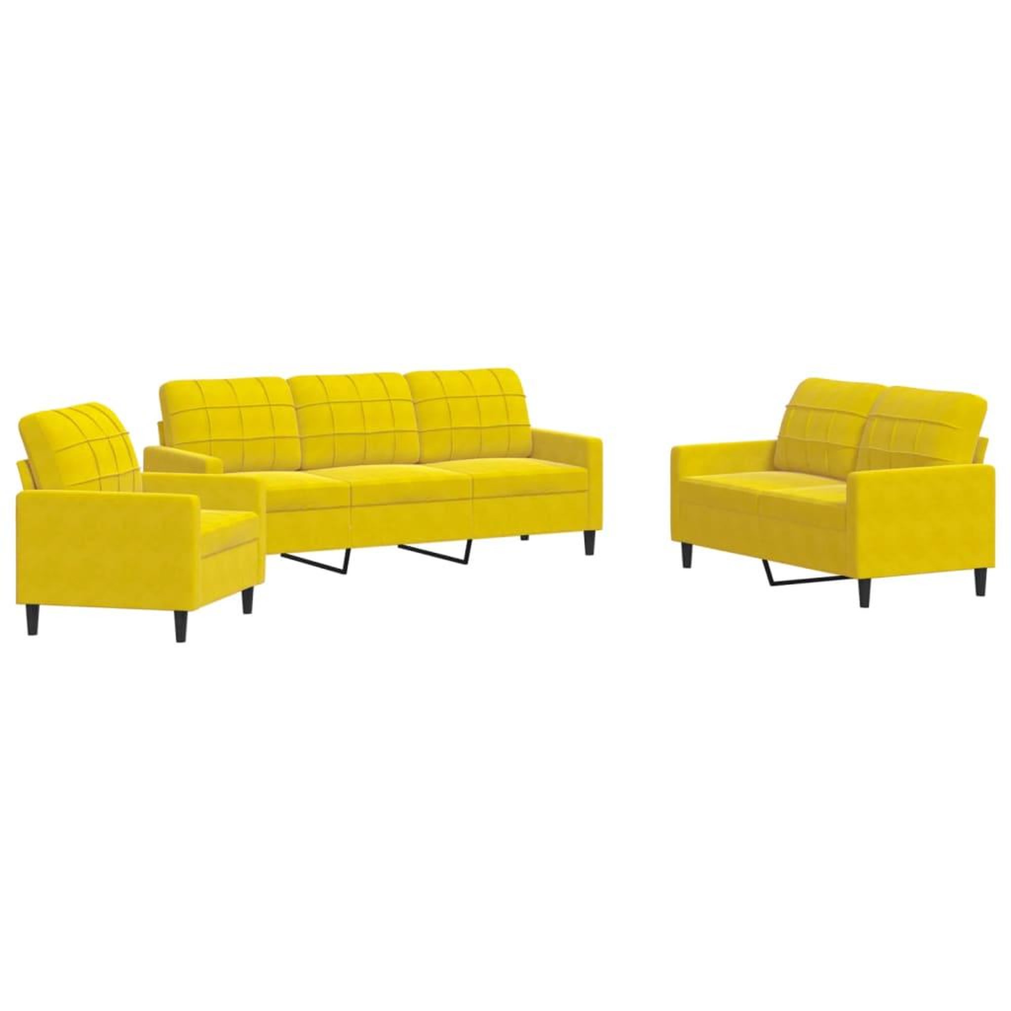 Voir la diapositive 2 : VIDAXL Ensemble de canapes 3 pcs avec coussins Jaune Velours