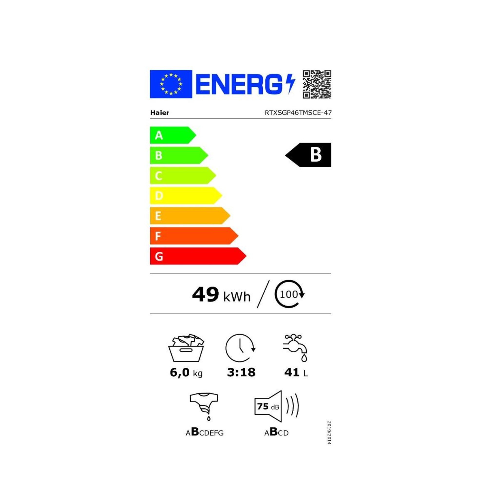 Voir la diapositive 2 : HAIER Lave-linge top 6kg 1400 tours/min - rtxsgp46tmsce-47