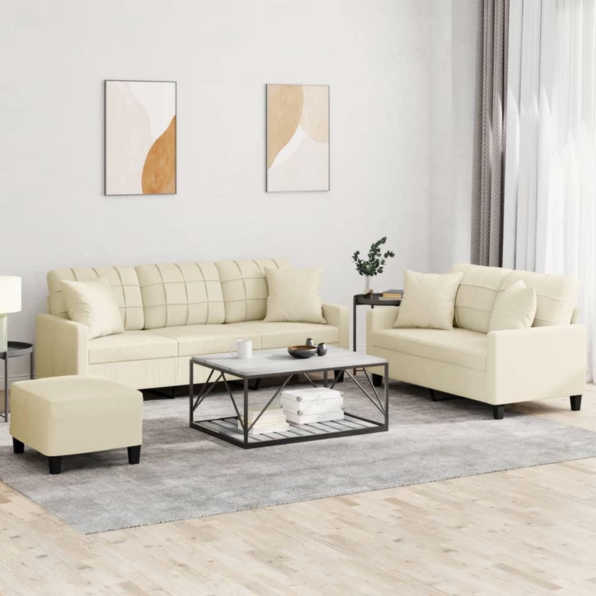 VIDAXL Ensemble de canapes 3 pcs avec coussins creme similicuir