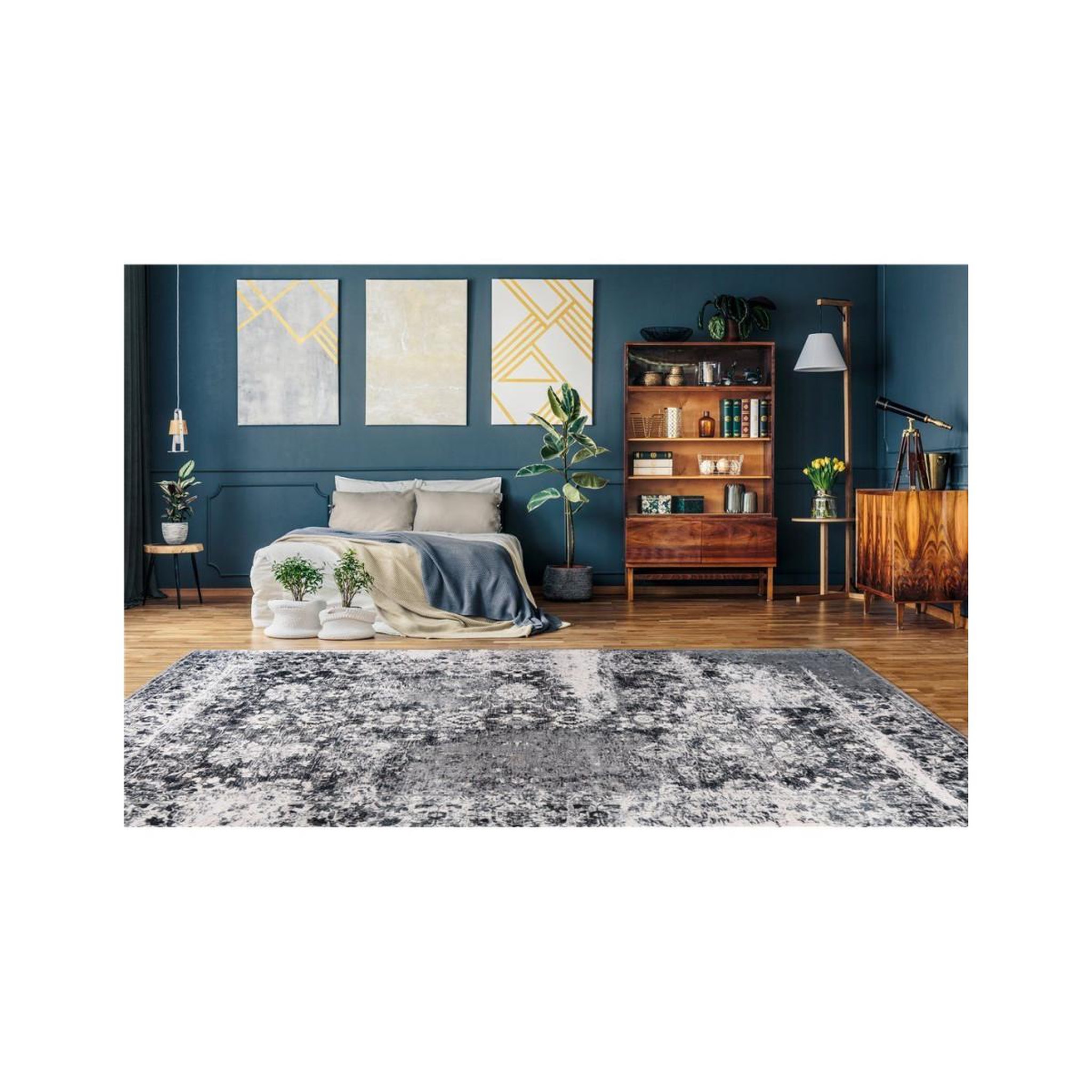 Voir la diapositive 5 : Paris Prix Tapis tissé vintage à poils plats  saphira  gris