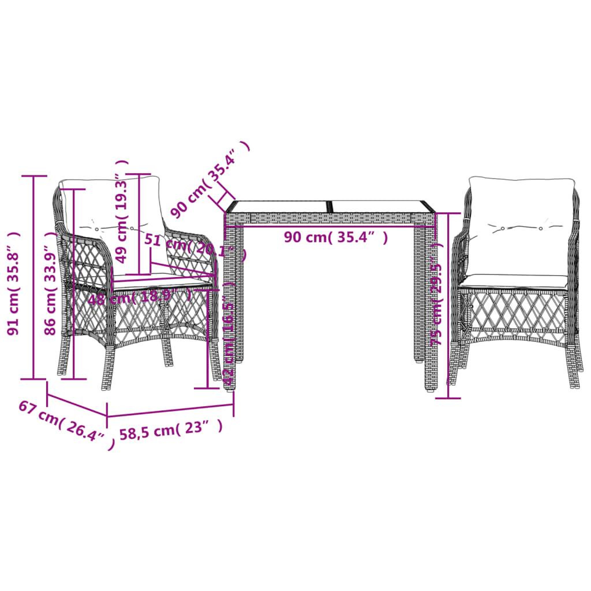 Voir la diapositive 6 : VIDAXL Ensemble de bistro 3 pcs avec coussins noir resine tressee