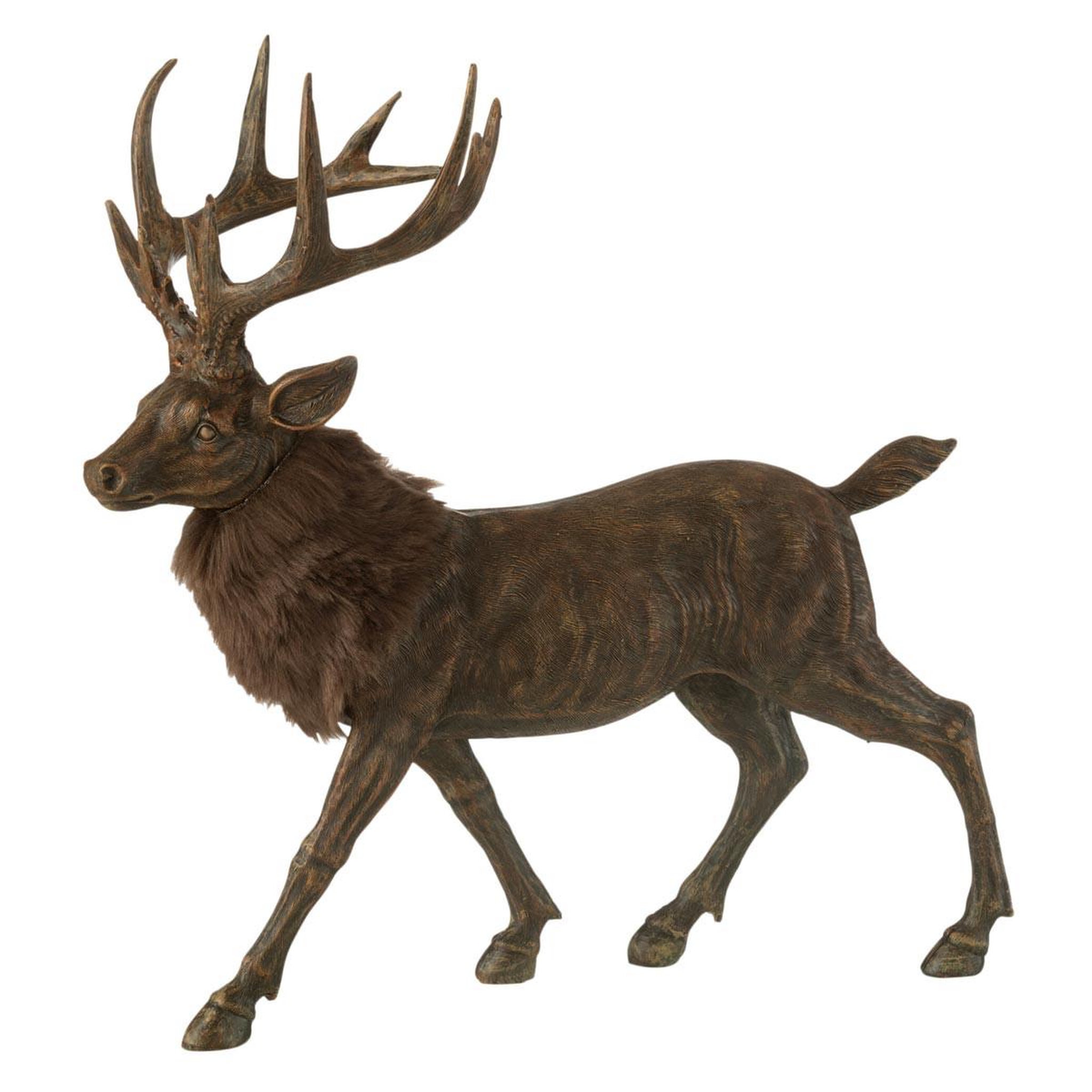 J-LINE Statuette déco cerf  imitation fourrure  39cm marron