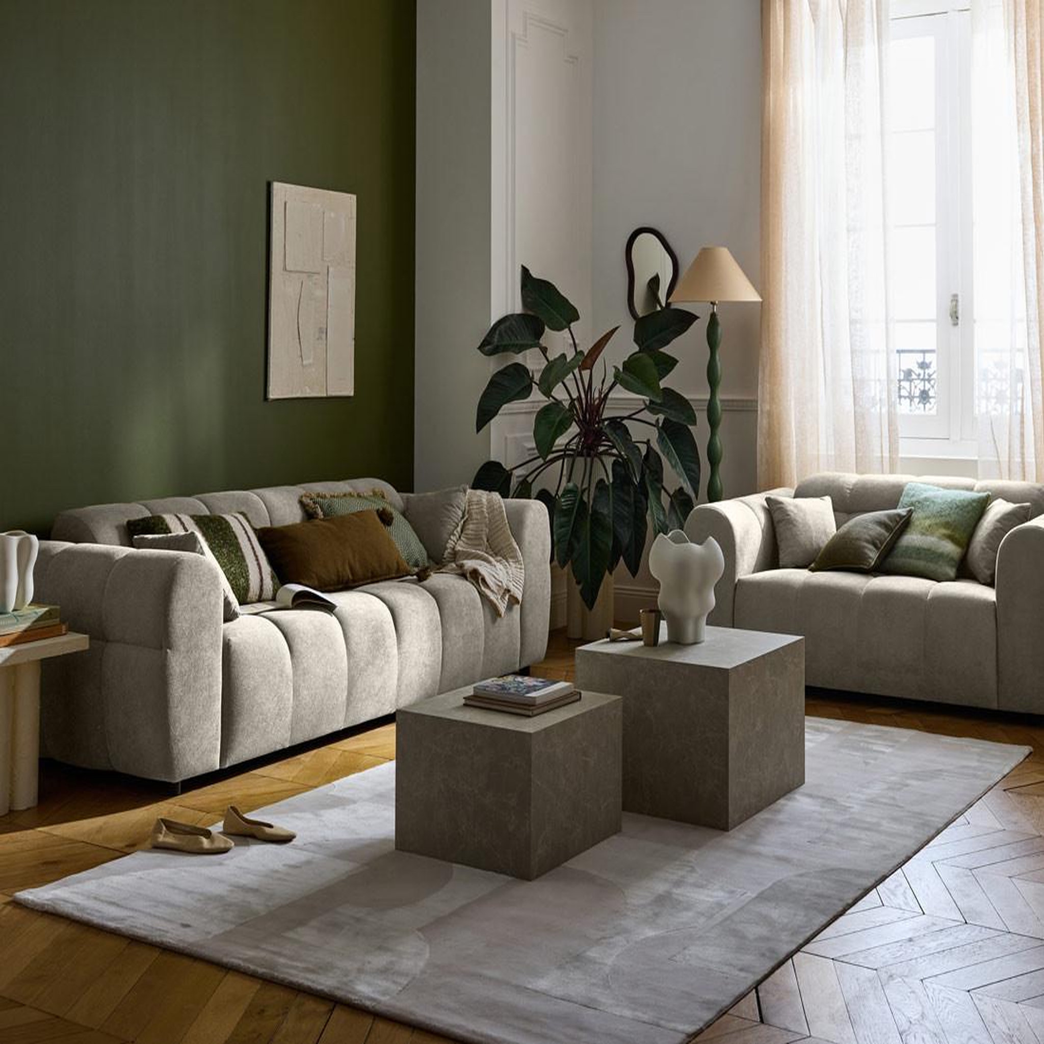 Voir la diapositive 3 : BEST MOBILIER Ray - canapé droit 3 places en tissu texturé