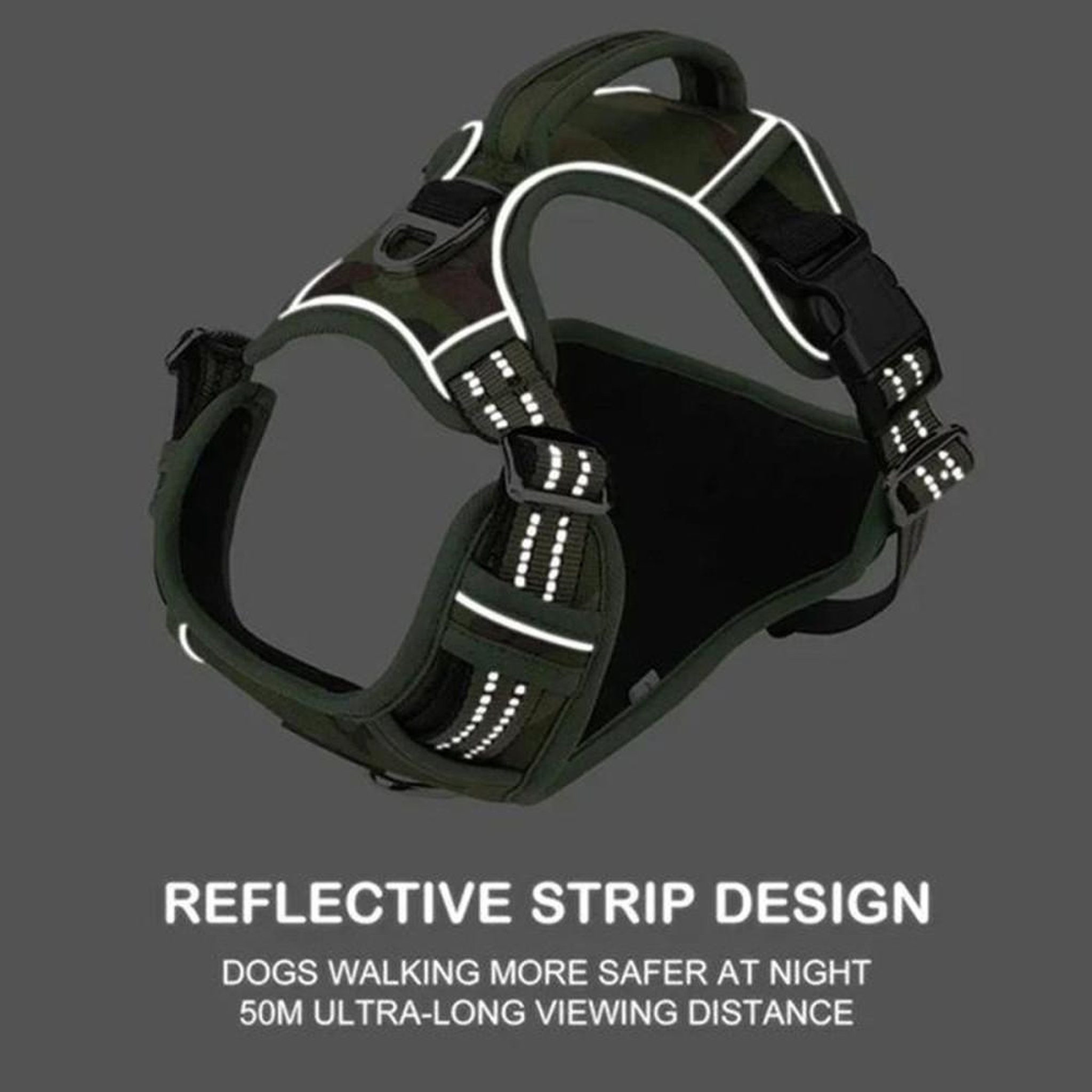 Voir la diapositive 6 : Harnais pour chien taille S vert anti-traction avec poignée de contrôle arrière et bandes réfléchissantes en polyester