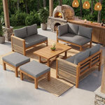 MERAX Salon de jardin 6 place en bois avec coussins. Coloris disponibles : Beige, Gris