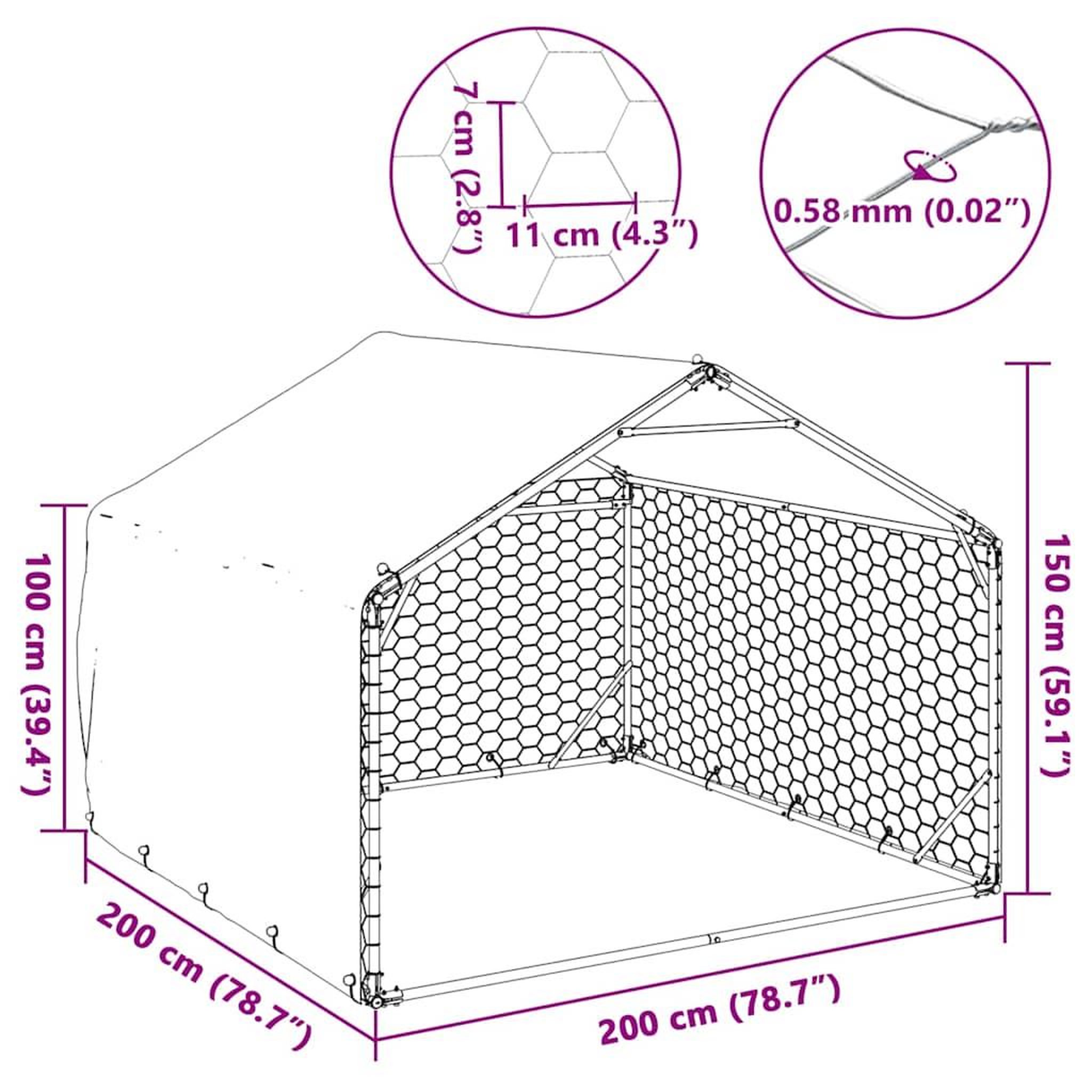 Voir la diapositive 6 : VIDAXL Chenil d'exterieur pour chiens housse 2x2x1,5 m acier galvanise